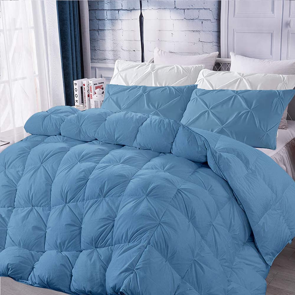 Light Blue Solid Twin/Twin XL Comforter Set - 68x90 Inch 3-Piece Quilted Pinch Pleated Bedding - 1000 TC Cotton - Perfect for Guest Rooms, Dorms & Cozy Bedrooms (Comforter Cover/Pillow Insert Not Included)
