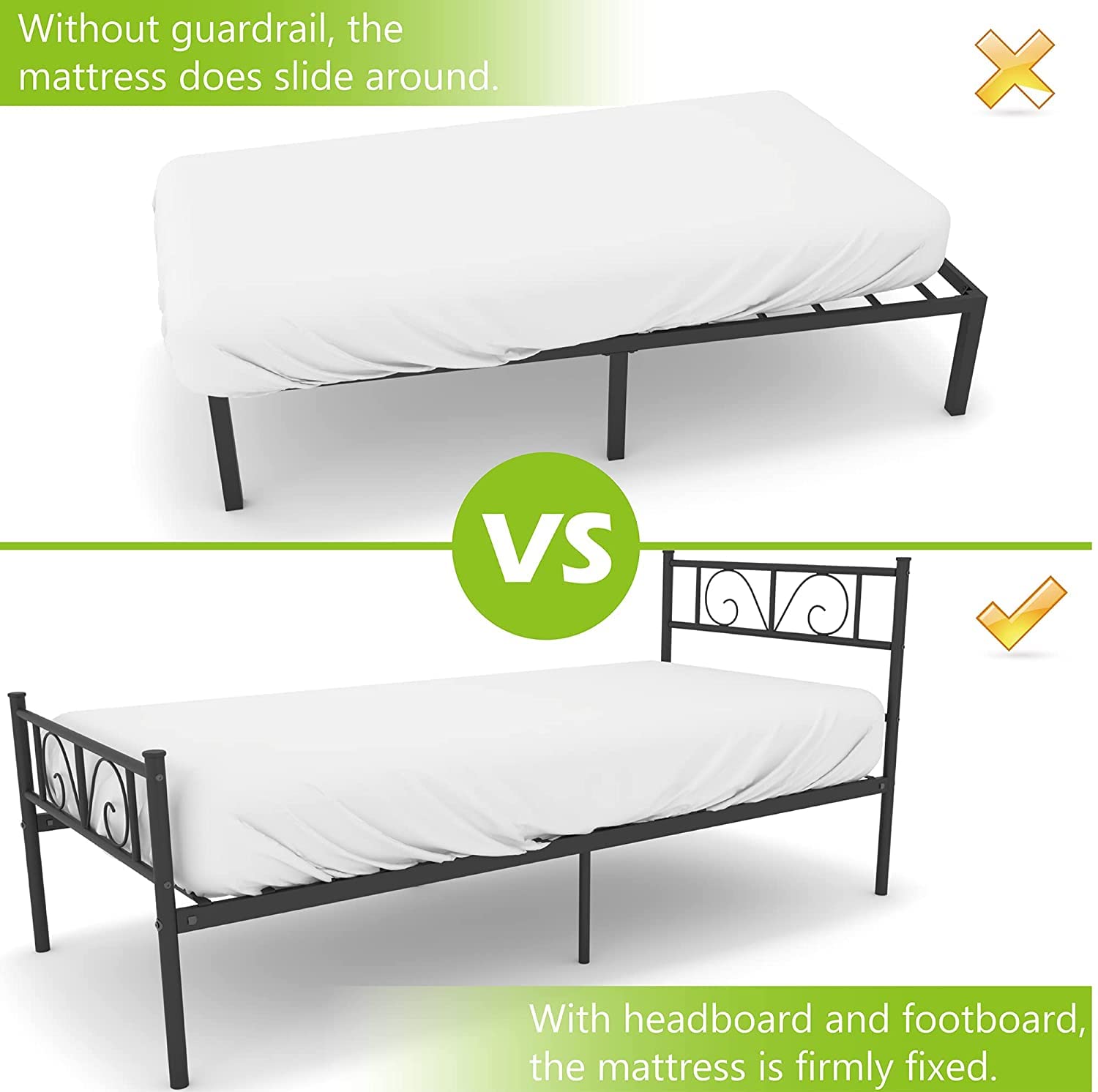 Black Twin Bed Frame for Boys, Girls, Teens & Adults - Sturdy Steel Platform Bed with Storage & Headboard/Footboard - No Box Spring Needed - Perfect for Kids' Rooms, Guest Beds & Small Spaces