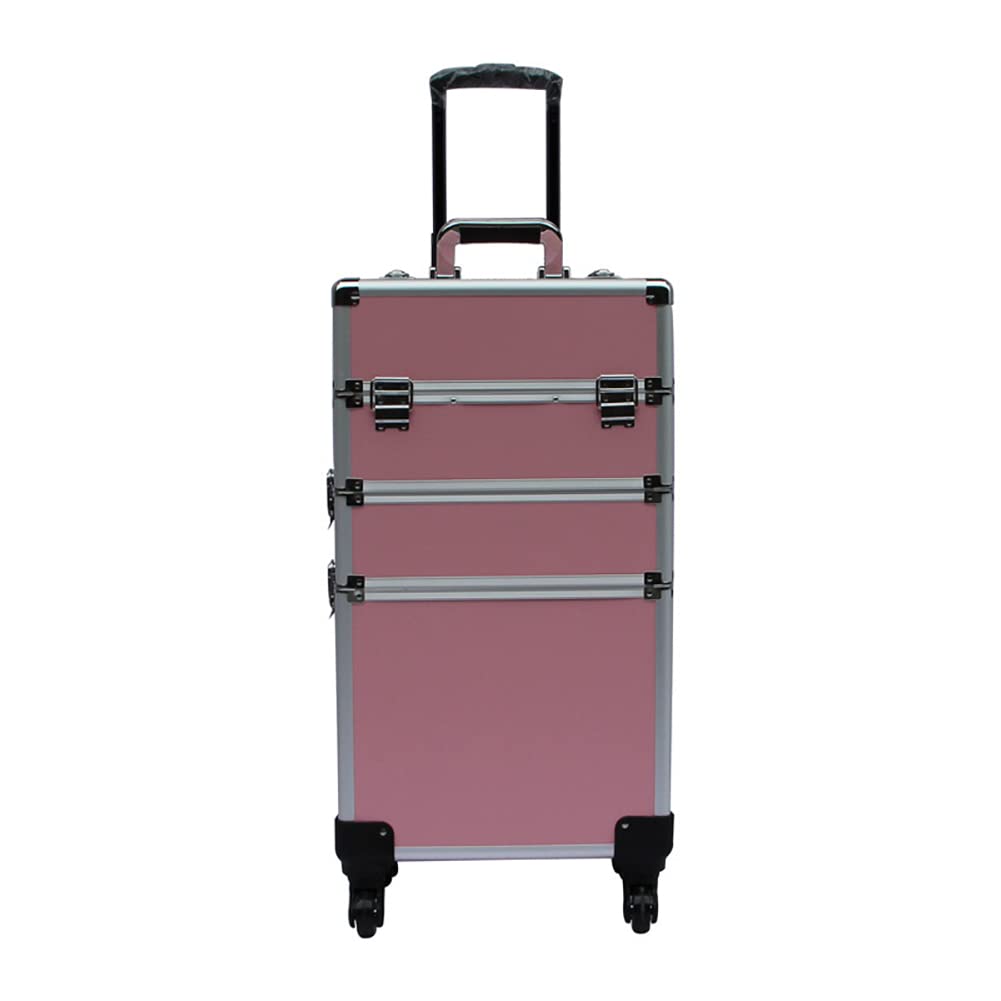 Teungca 3-in-1 Professional Rolling Makeup Train Case - Large Capacity Cosmetic Organizer with Wheels, Dark Pink | Perfect for Makeup Artists, Travel & Salon Storage