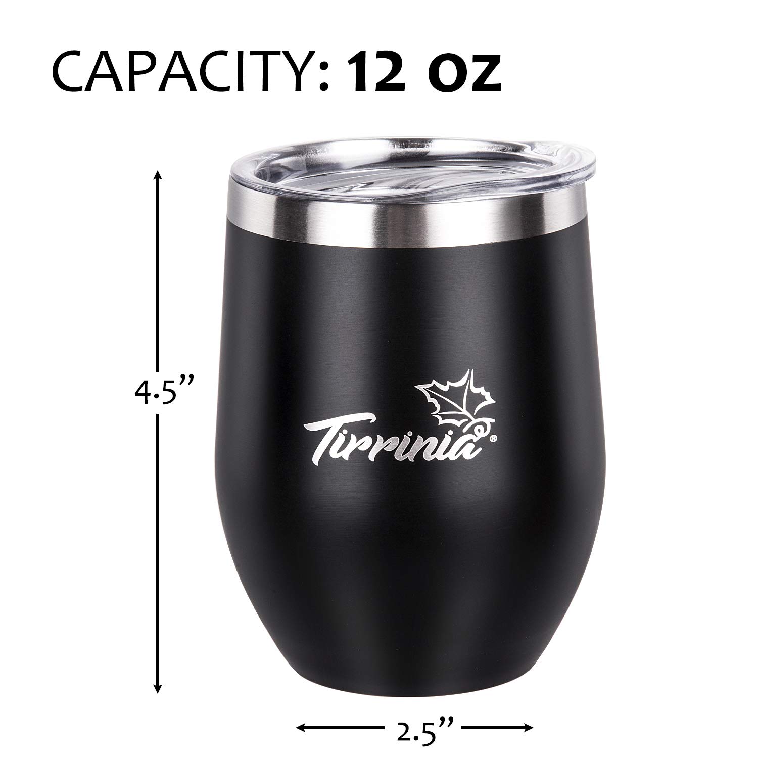 12oz Stainless Steel Insulated Wine Tumbler with Lid - Double Wall Vacuum Insulation for Hot & Cold Drinks - Reusable Stemless Wine Glass for Champagne, Cocktails - Perfect for Camping, Travel, Picnics & Outdoor Activities (Black)