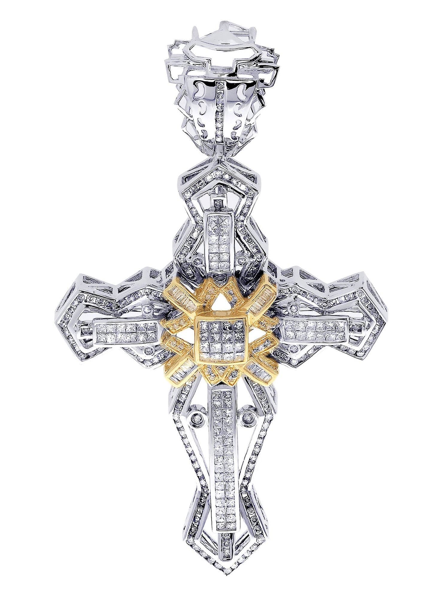 3.15 Carat Diamond Cross Pendant Necklace - 26.44 Grams Solid Gold Religious Jewelry for Women - Perfect for Church, Weddings & Special Occasions
