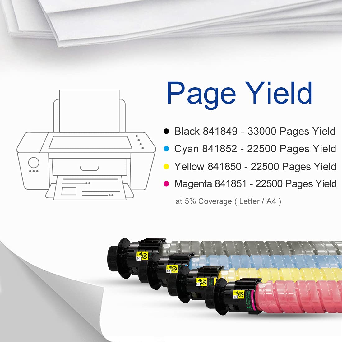 High Yield Remanufactured Toner Cartridge 4-Pack (Black, Yellow, Magenta, Cyan) - Compatible with Ricoh MP C4503/C5503/C6003/C4504/C5504/C6004 Printers - Ideal for Office Printing & High Volume Document Production
