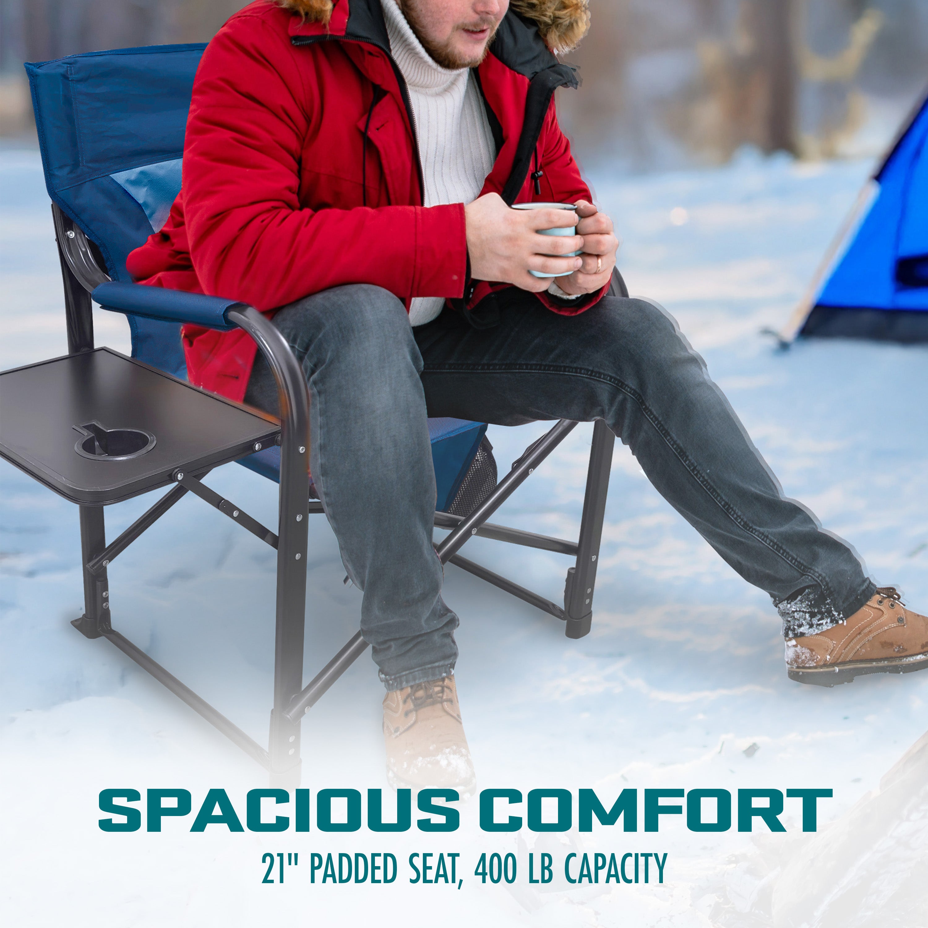 Bliss Hammocks BHC 24VH BLU 24V Heated Director's Chair | 21 Inch Wide | 3 Temperature Settings | 2.0 Ah Battery & Charger Included | Perfect for Outdoor Relaxation, Camping, and Patio Lounging