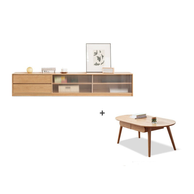 Solid Oak Wood TV Stand with Storage - Modern Entertainment Center for Living Room, Bedroom & Home Theater