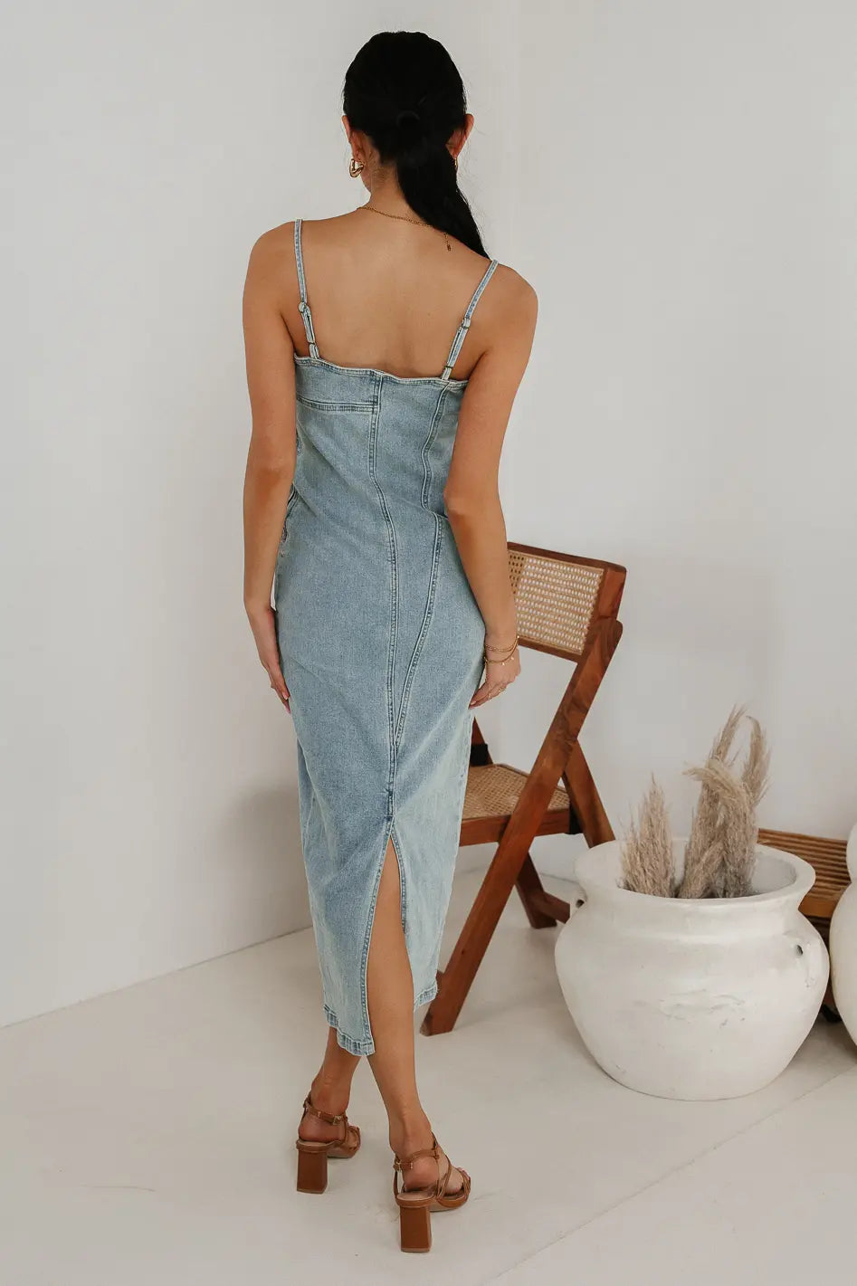 Maxine Denim Midi Dress for Women - Vintage Blue Denim Skater Dress with Flared Skirt | Perfect for Casual Outings, Date Nights & Summer Vacations