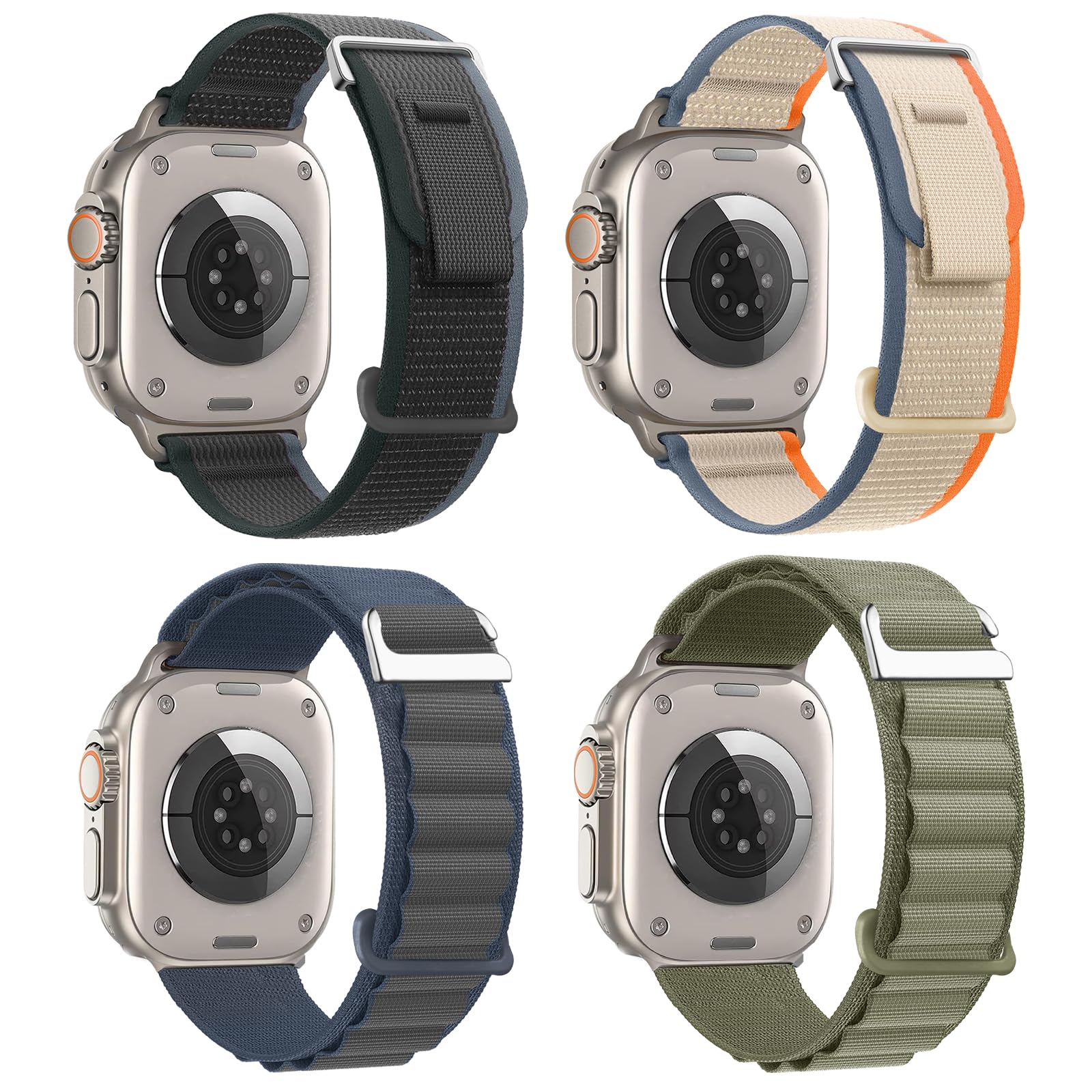 4 Pack Nylon Replacement Bands for Apple Watch Ultra 2/Ultra 49mm 46mm 45mm 44mm - Sport Breathable Trail Loop & Alpine Loop Bands Compatible with iWatch Series 10/9/8/7/6/SE/5/4/3/2 - Perfect for Running, Hiking, Workouts & Everyday Wear