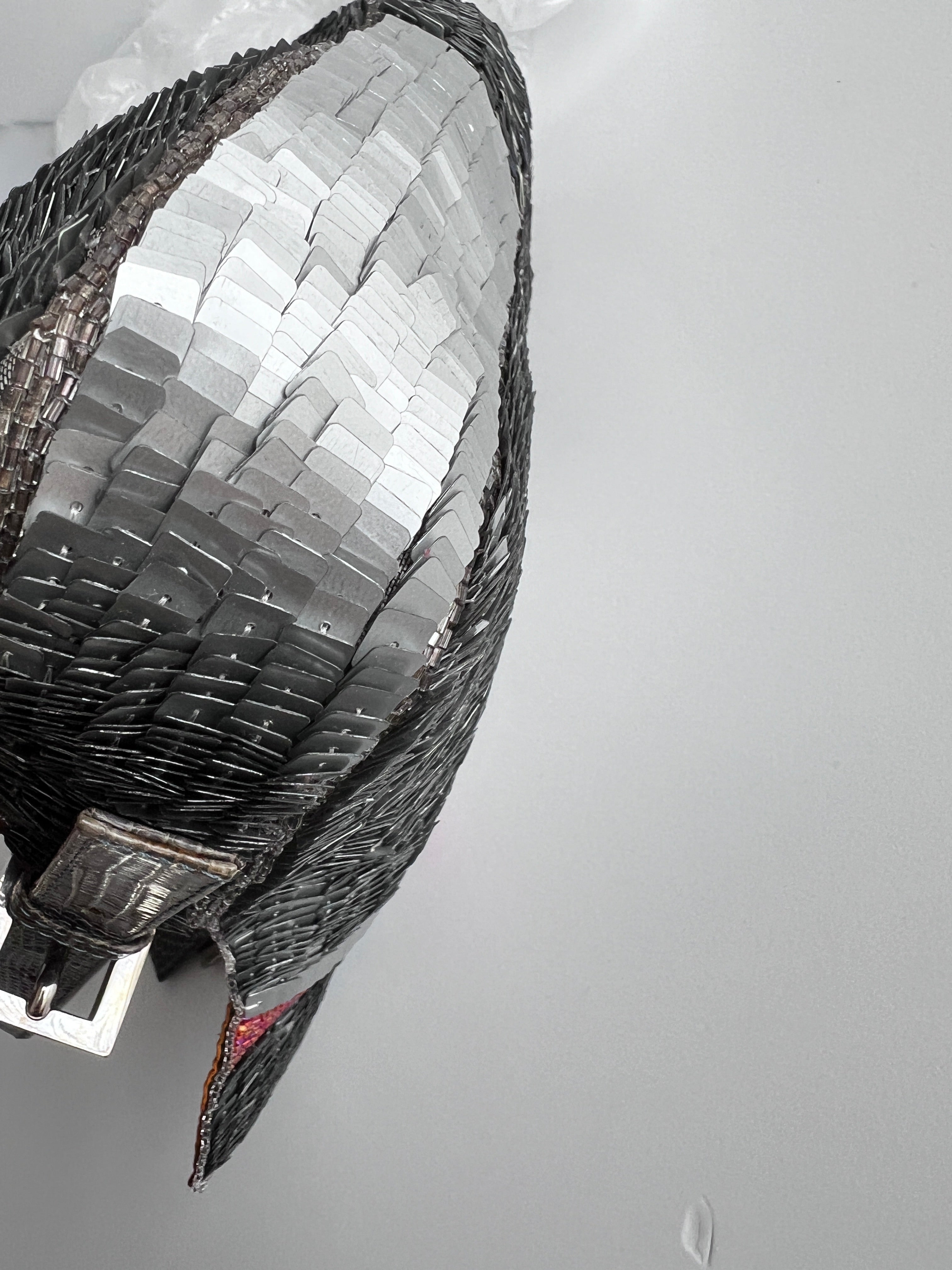 Fendi Silver Sequin with Orange Beaded Strip Baguette Bag - Elegant Evening Clutch for Parties, Weddings & Special Occasions
