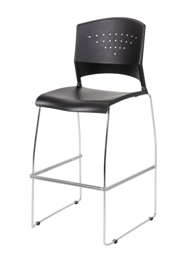 Premium Boss Black Stackable Stool Set of 2 - Chrome Metal Frame Bar Stools for Kitchen Island, Breakfast Nook & Home Decor - Modern Dining & Bar Height Seating - Model B16400 BK 2