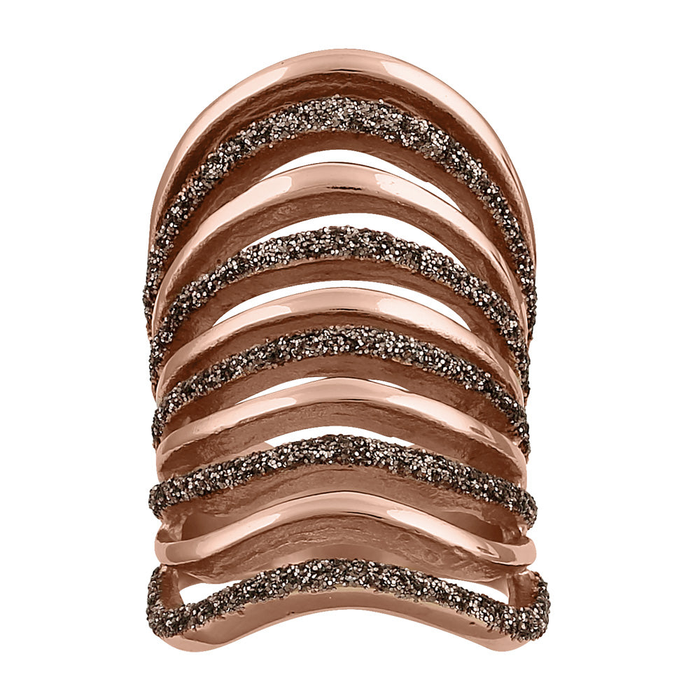 Elegant Stainless Steel Rose Gold Plated Ring with Brown Stardust Accent - Perfect for Weddings, Anniversaries & Everyday Fashion Jewelry