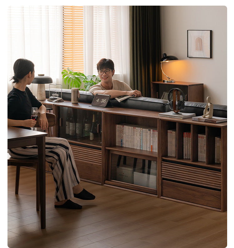 Premium Solid Oak & Black Walnut Modular Bookcase - Modern Luxury Wooden Bookshelf for Home Office, Living Room, and Library Organization