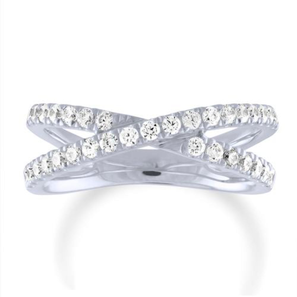 14K Gold Diamond Criss Cross Band Ring for Women - Elegant Stackable Wedding & Anniversary Jewelry Gift