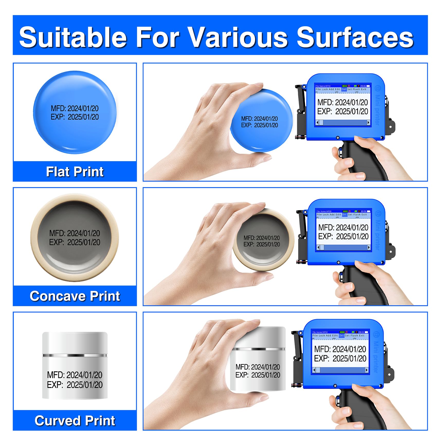 Portable Mini Handheld Inkjet Printer for Date/Batch/QR Code/Barcode - Fast-Drying 42ml Solvent Ink, Works on Any Surface (MP10, 0.5inch) - Ideal for Warehouse Labeling, Product Packaging & Industrial Marking