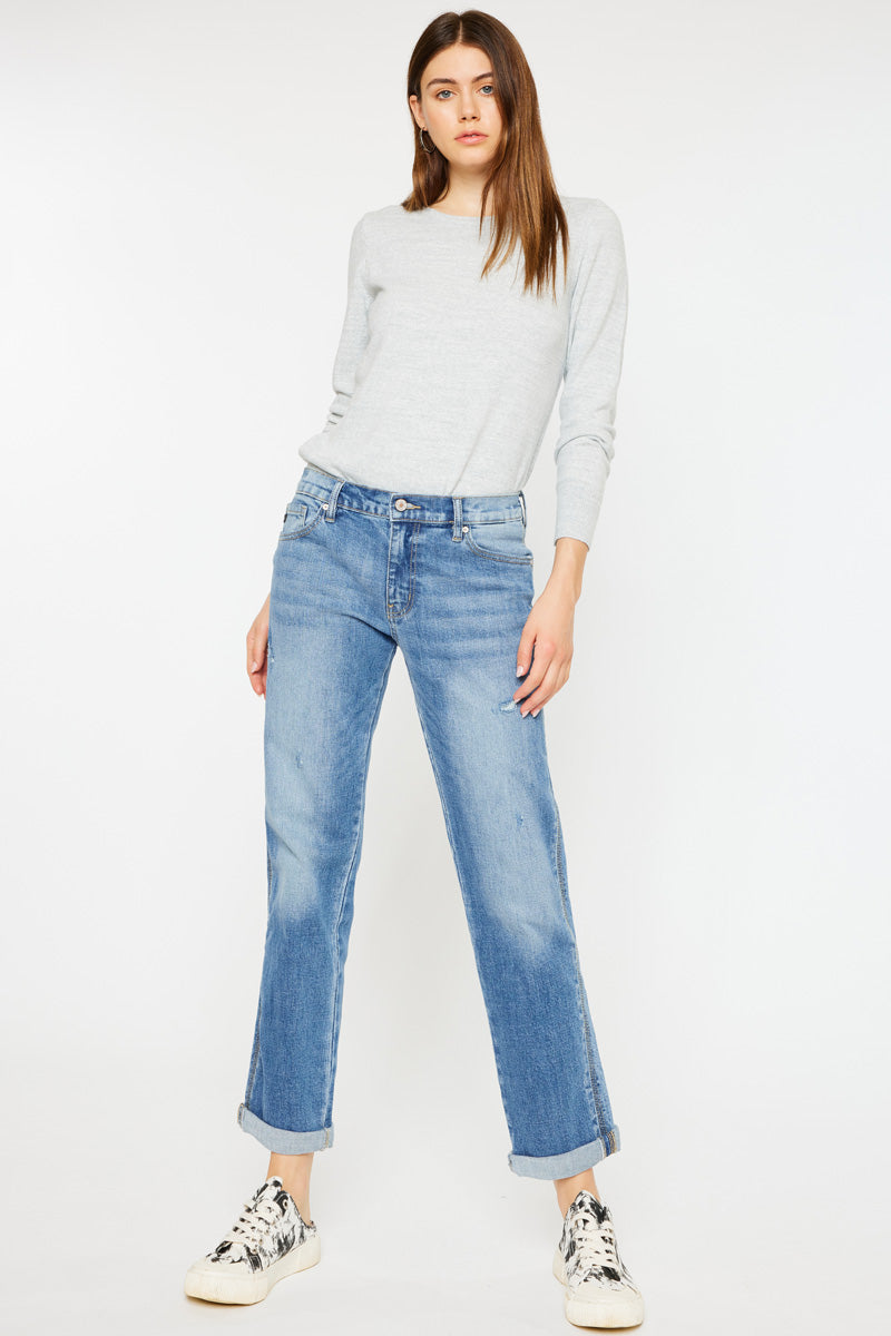 Isa Mid Rise Slim Boyfriend Jeans for Women - Comfortable Stretch Denim Pants for Casual Wear & Everyday Outfits
