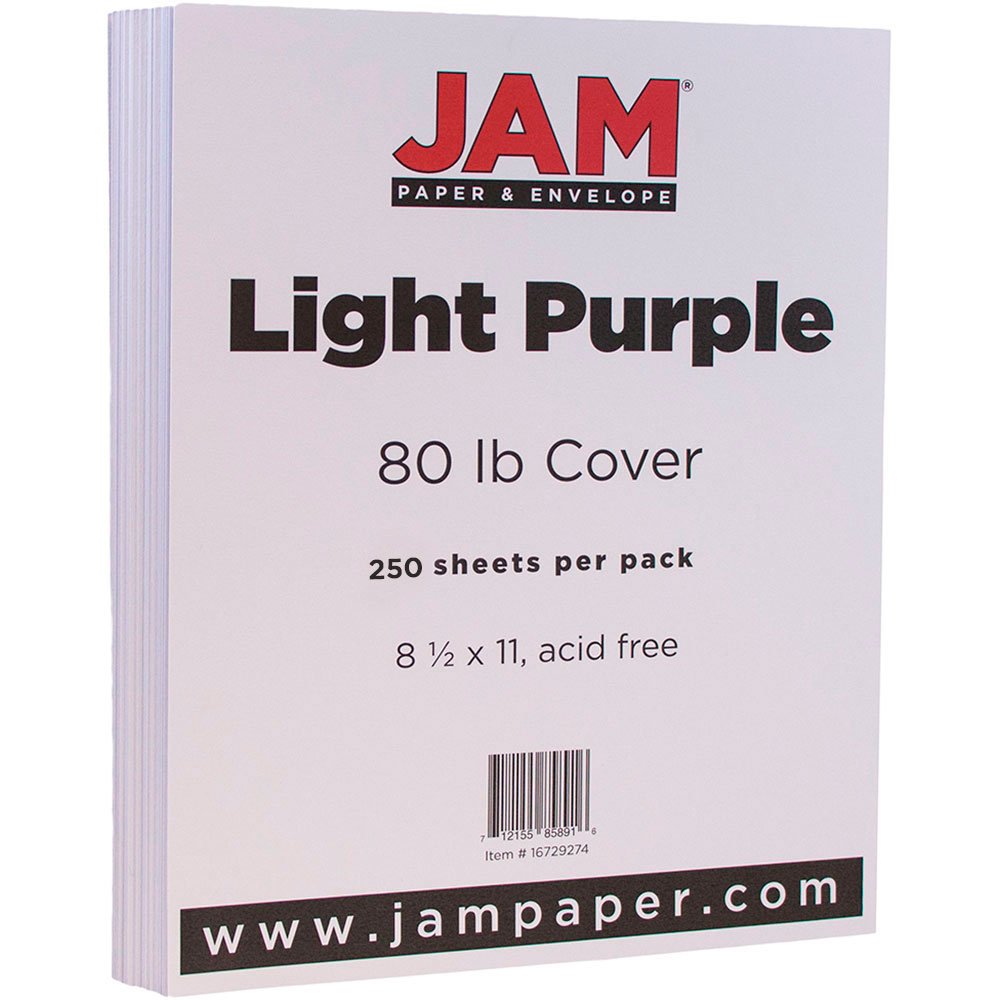 Premium JAM PAPER 80lb Matte Cardstock - 8.5 x 11 Inches, 216 GSM, Light Purple Cover Paper - 250 Sheets per Ream for Scrapbooking, Invitations & DIY Craft Projects