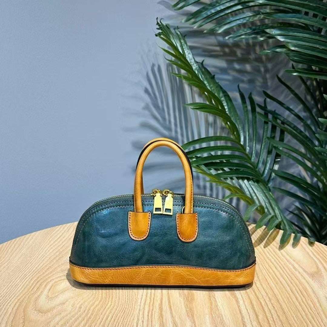 Vintage Mini Leather Bowling Bag for Women - Stylish & Durable Handbag for Casual Outings, Travel & Everyday Use