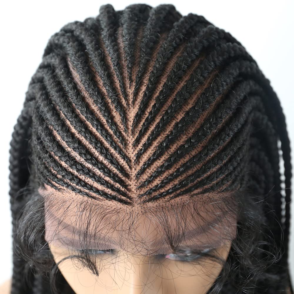 Premium Heat Friendly Glueless Wigs for Women - Swiss Lace Front Cornrow Micro Twist Pre-Plucked Natural Hairline Long Box Braided Wig (#1B Black) | Perfect for Daily Wear, Cosplay & Protective Styling