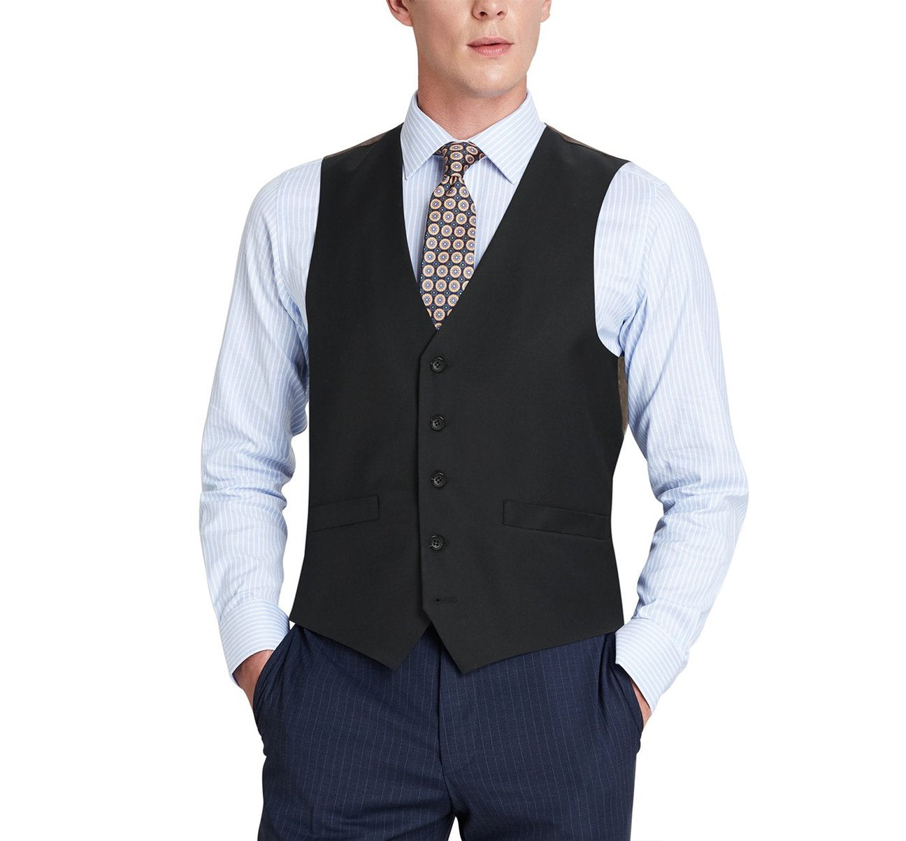 Alessandro Vitello by Renoir Black Wool Suit Vest for Men - Regular Fit Formal Waistcoat | Elegant Dress Vest for Weddings, Business & Special Occasions