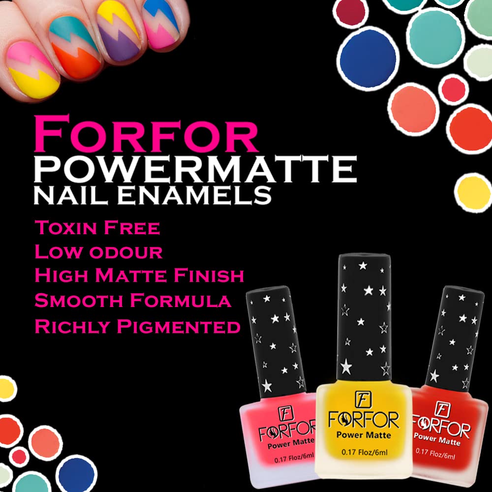 FORFOR® 12-Piece Matte Nail Polish Set - Long Lasting, Chip Resistant, Vegan & Cruelty-Free (Red, Green, Hot Magenta, Dusky Beige, Transparent, Burnt Orange, Black, Purple, Blue, Gray, Green, Crimson) - Perfect for Manicures, Pedicures, Nail Art & Salon Quality Results at Home