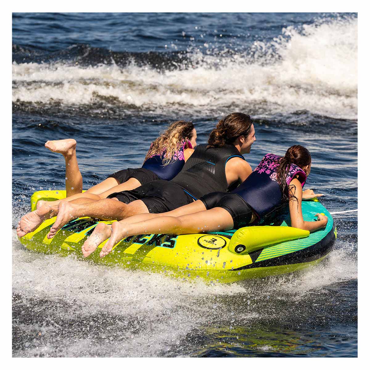 HO Mavericks 3-Person Towable Tube - Heavy Duty Inflatable Water Tube for Boating, Lakes & Rivers - Fun Summer Activity for Families & Friends