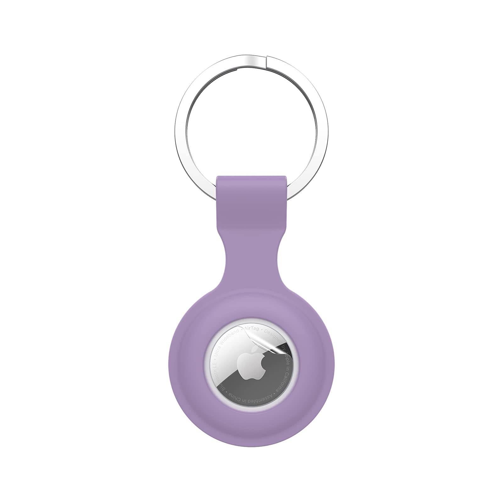 Silicone Airtag Case with Keychain - Shockproof & Anti-Scratch for Keys & Pets (Light Purple) - Perfect for Dog Collars & Keyrings