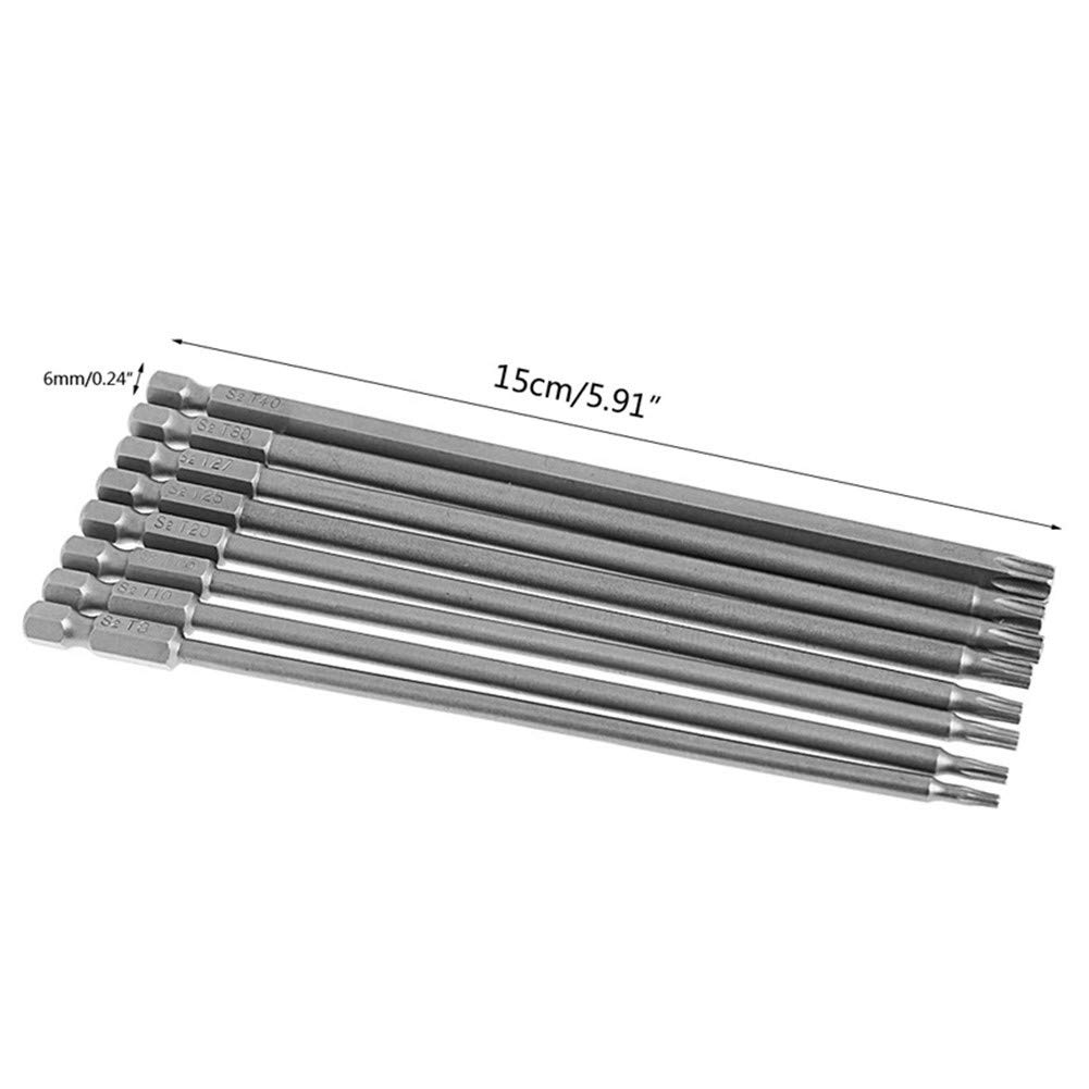 8Pcs 150mm Long Magnetic Torx Security Screwdriver Bit Set - T6 to T40 Size for Electric Drills - Perfect for Electronics, Appliances & Automotive Repairs