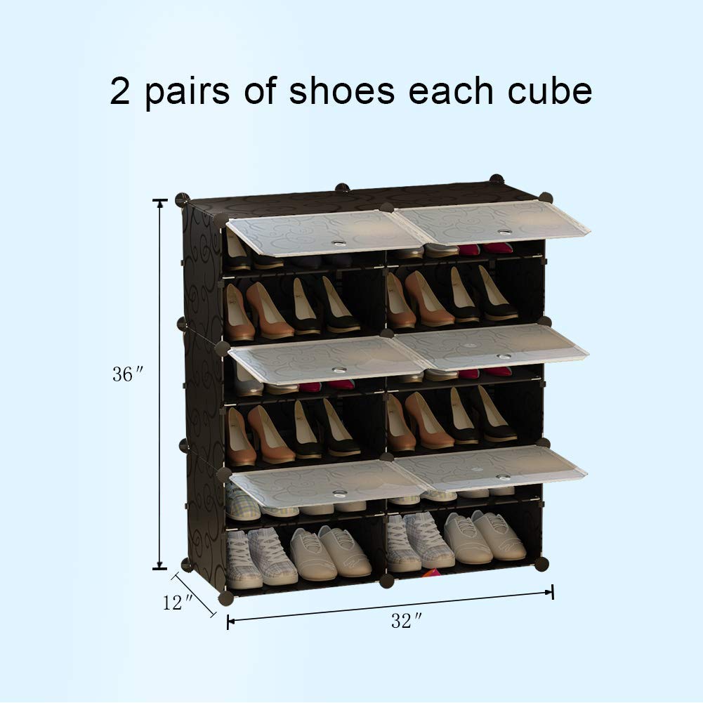KOUSI Expandable 84 Grids Portable Shoe Rack Organizer - Space Saving Shoe Storage Tower for Heels, Boots, Slippers - Perfect for Closet, Entryway, Bedroom Organization (Black)