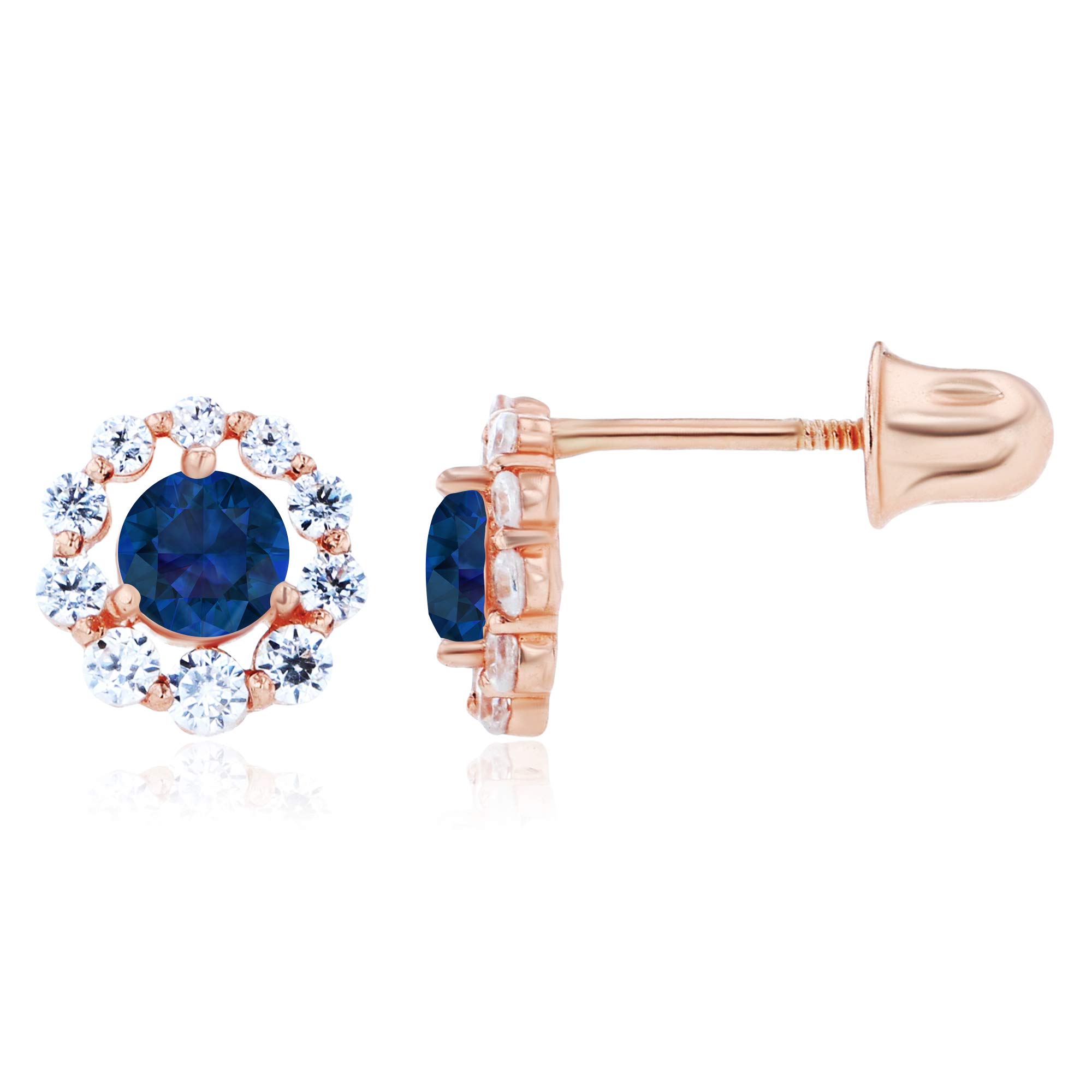 14K Solid Gold 6mm Halo Natural Birthstone Screwback Stud Earrings for Women | 3mm Round Birthstone | 1mm Created White Sapphire Halo Earrings | Perfect for Birthdays, Anniversaries, Mother's Day Gifts & Everyday Elegance