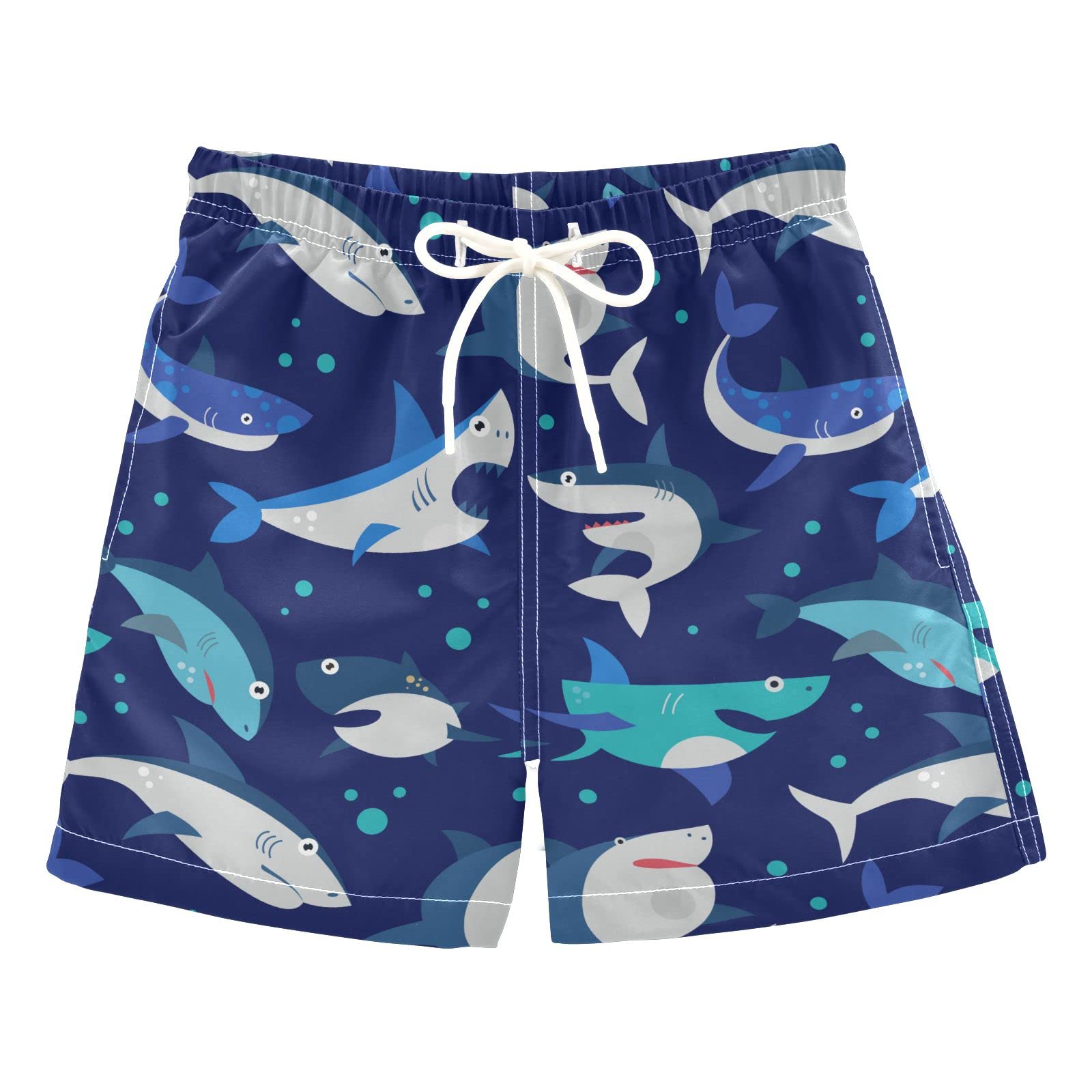 **JHKKU Boys' Swim Trunks - Quick Dry Shark Print Toddler Swim Shorts with Mesh Lining for Beach, Pool & Water Play**
