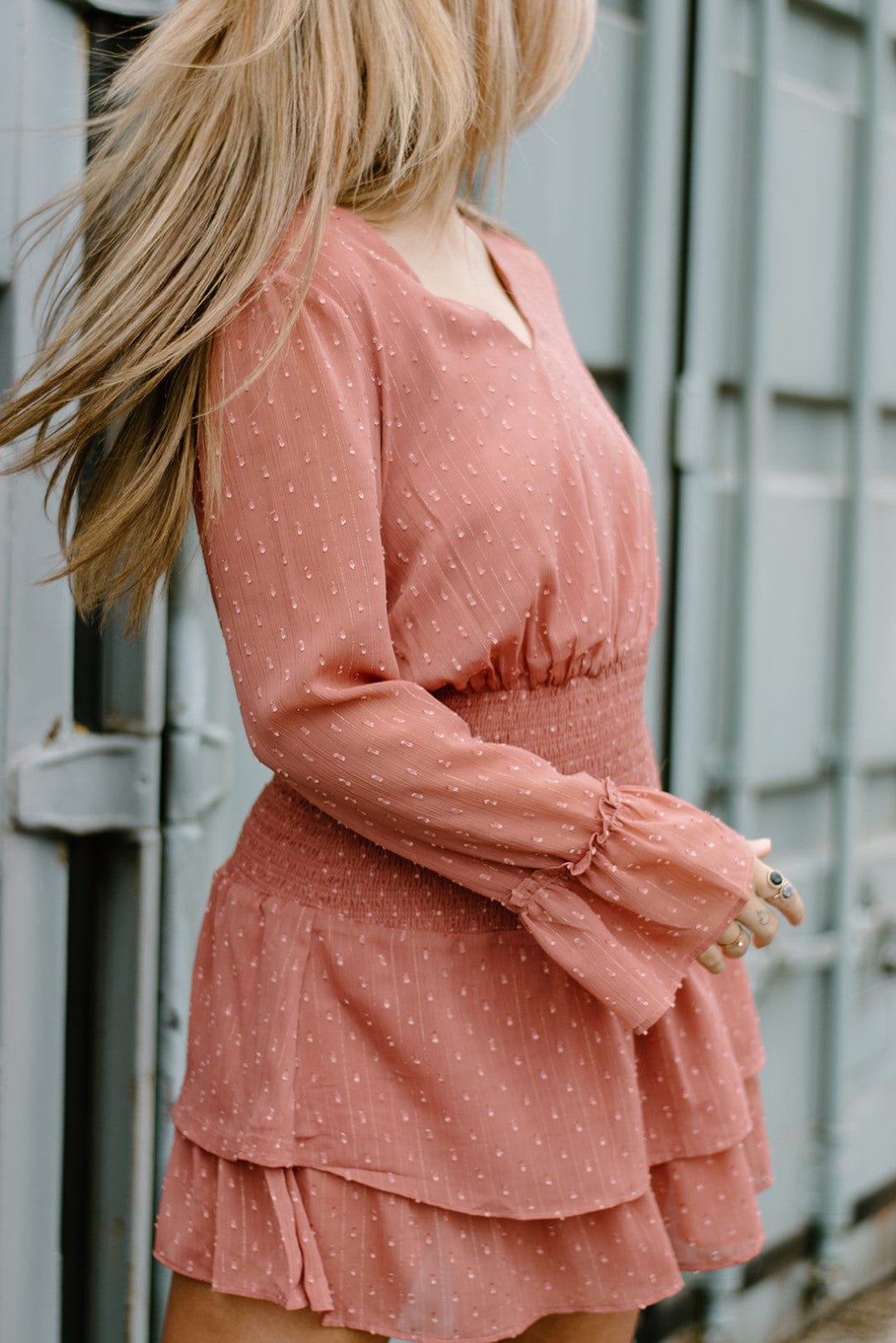 Elegant Mauve Ruffle Long Sleeve Dress for Women - Flowy Boho Chic Maxi Dress for Parties, Weddings & Special Occasions