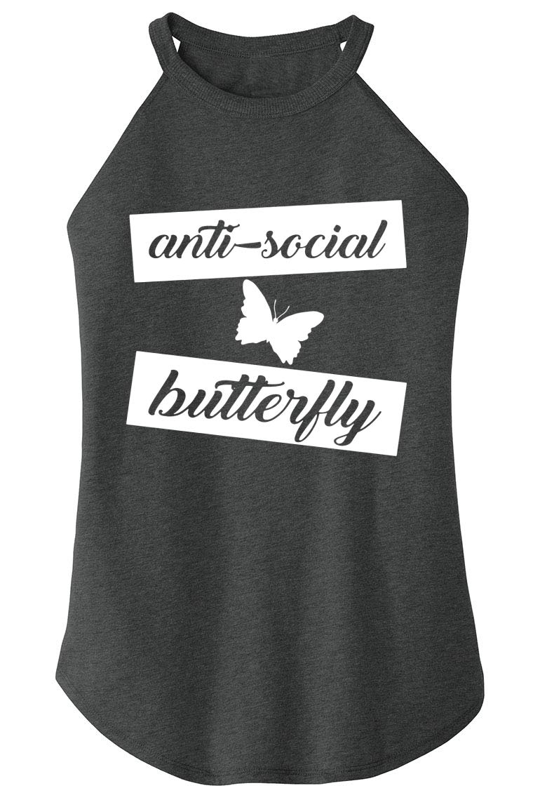 Funny Anti Social Butterfly Graphic Tee for Women - Rocker Style Vintage T-Shirt - Perfect for Concerts, Parties & Casual Outfits
