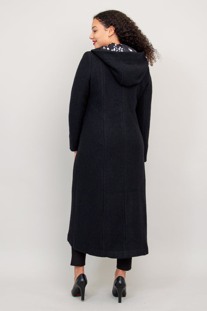 Premium Black Boiled Wool Catherine Coat for Women - Elegant Winter Outerwear for Office, Travel & Casual Wear