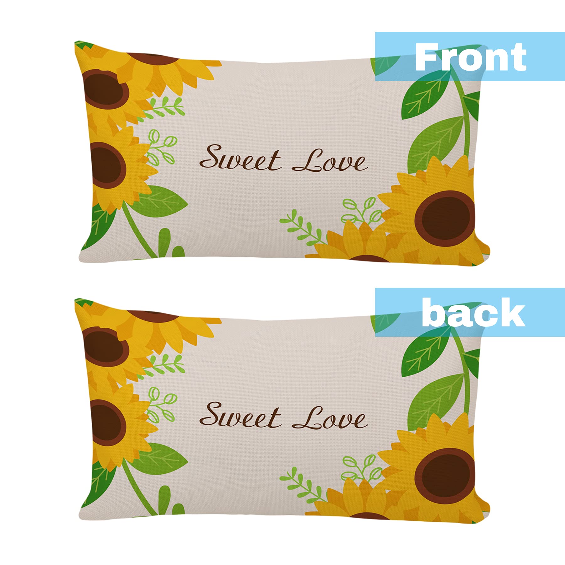Premium Cotton & Linen Sunflower Pillow Covers Set of 2 (12x20 Inch) - Bohemian Home Decor for Sofa, Bedroom & Living Room