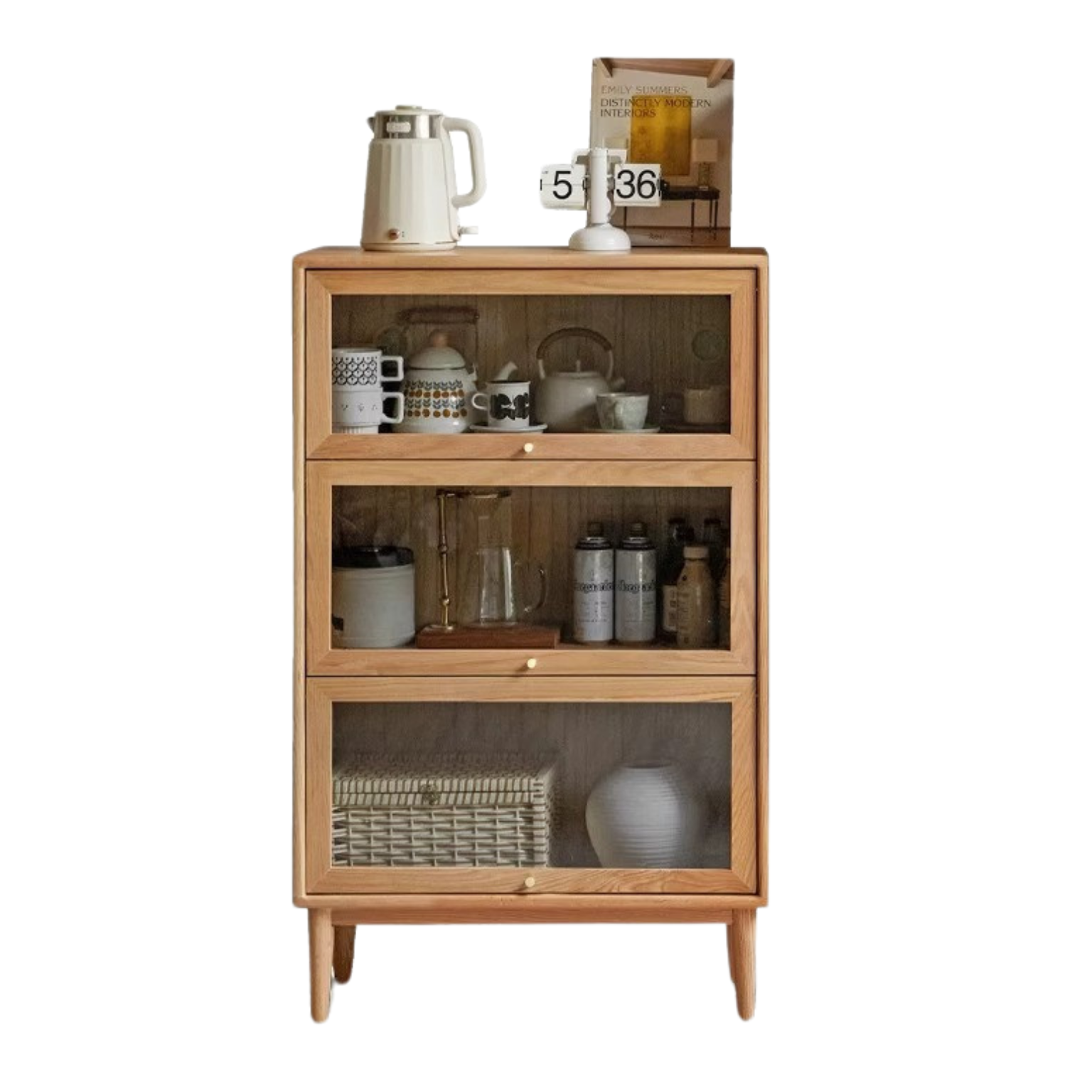 Solid Oak Wood Multi-Layer Flip Door Side Cabinet & Bookcase - Perfect for Living Room, Bedroom, and Office Storage & Organization