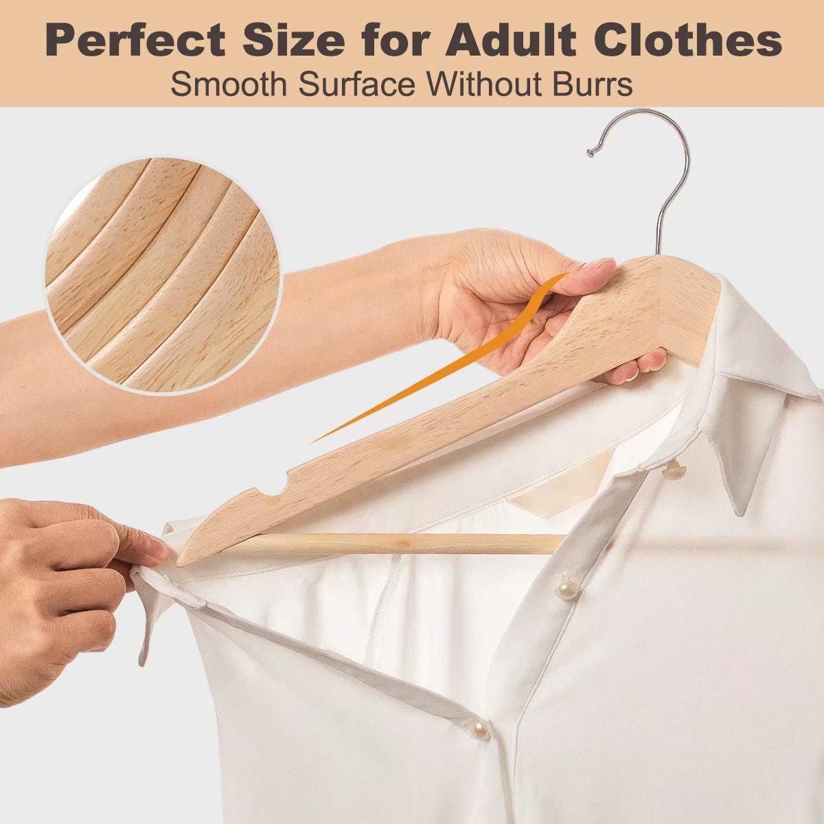 ELONG HOME 20 Pack Solid Wooden Hangers for Shirts, Coats & Jackets - Premium Wood Suit Hangers with Smooth Finish, Precise Notches & Chrome Swivel Hook - Ideal for Closet Organization, Wardrobe Storage & Garment Protection (Natural Wood)