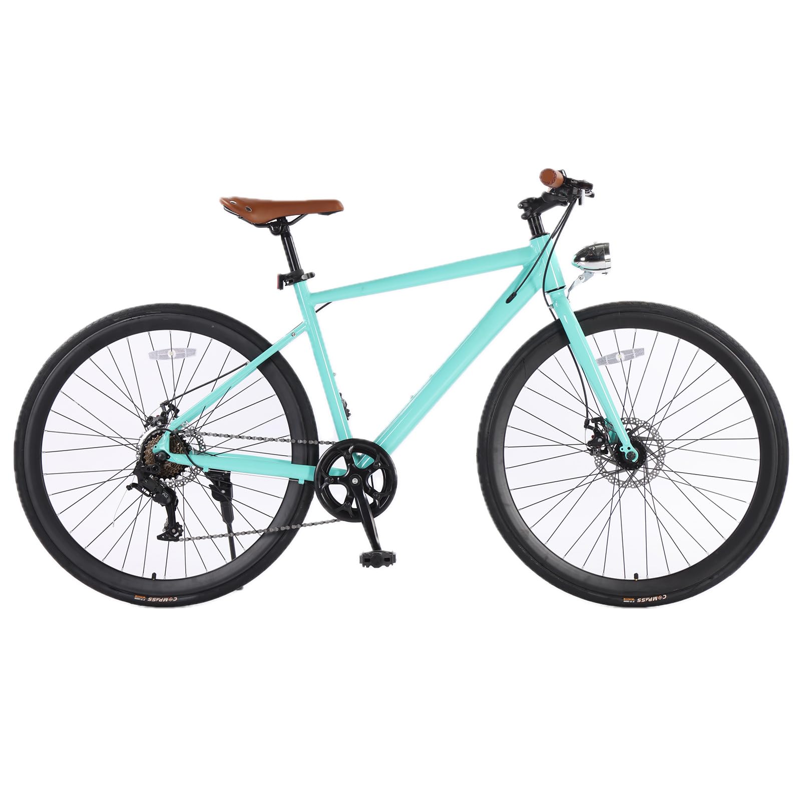 **700C Hybrid Road Bike for Men & Women - 7-Speed Drivetrain, Step-Through or Step-Over Frame, Built-in Lights - Perfect for Commuting, Fitness & Leisure Rides**