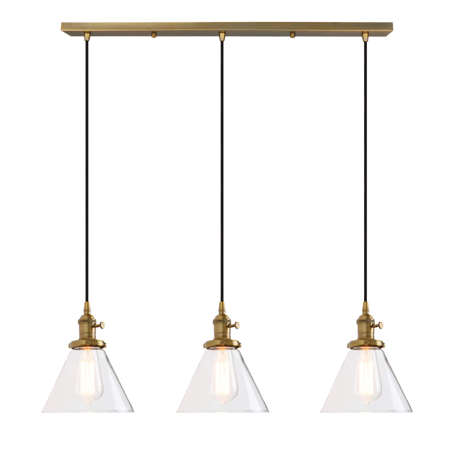 Vintage Rustic Industrial 3-Light Kitchen Island Chandelier - Triple Head Pendant Ceiling Light with Clear Glass Shade - Perfect for Farmhouse, Loft & Industrial Style Dining Rooms