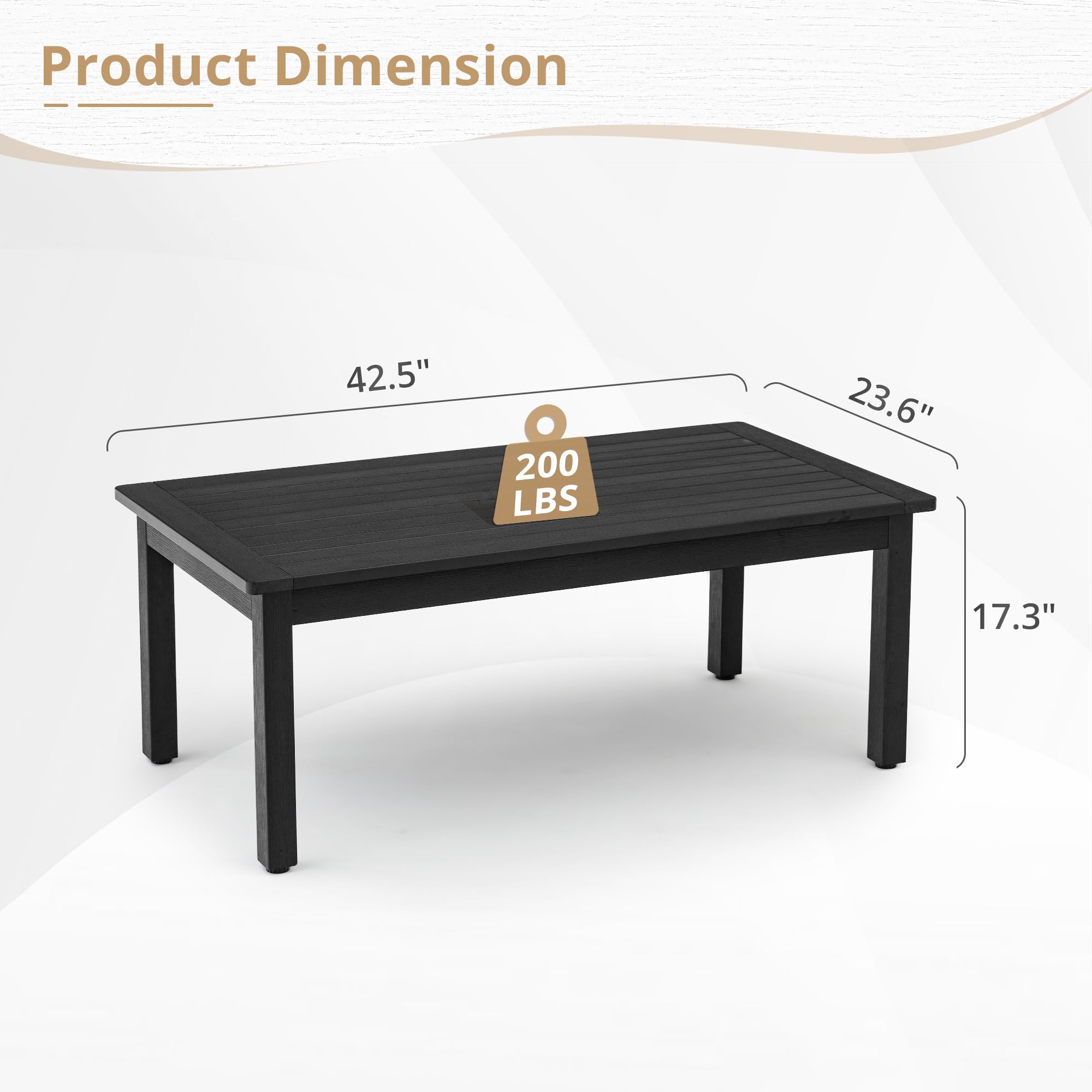 LUE BONA Outdoor Coffee Table - Weather Resistant Rectangle Patio Table with Adjustable Leveling Feet for Deck, Pool, Balcony - Indoor & Outdoor Use - Perfect for Backyard, Garden, and Living Room Relaxation