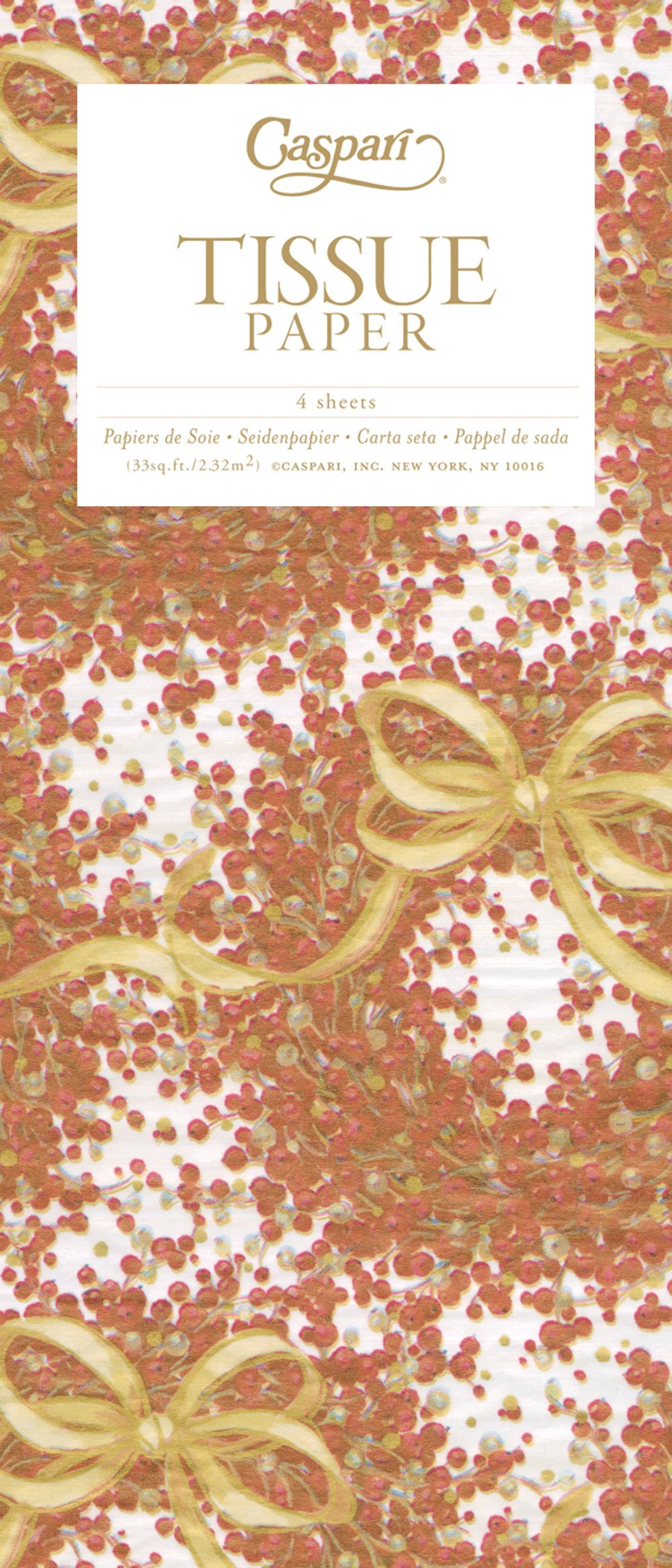Caspari Pepper Berry Wreath Tissue Paper - 4 Sheets Pack | Holiday Gift Wrapping, Table Setting & Party Decorations