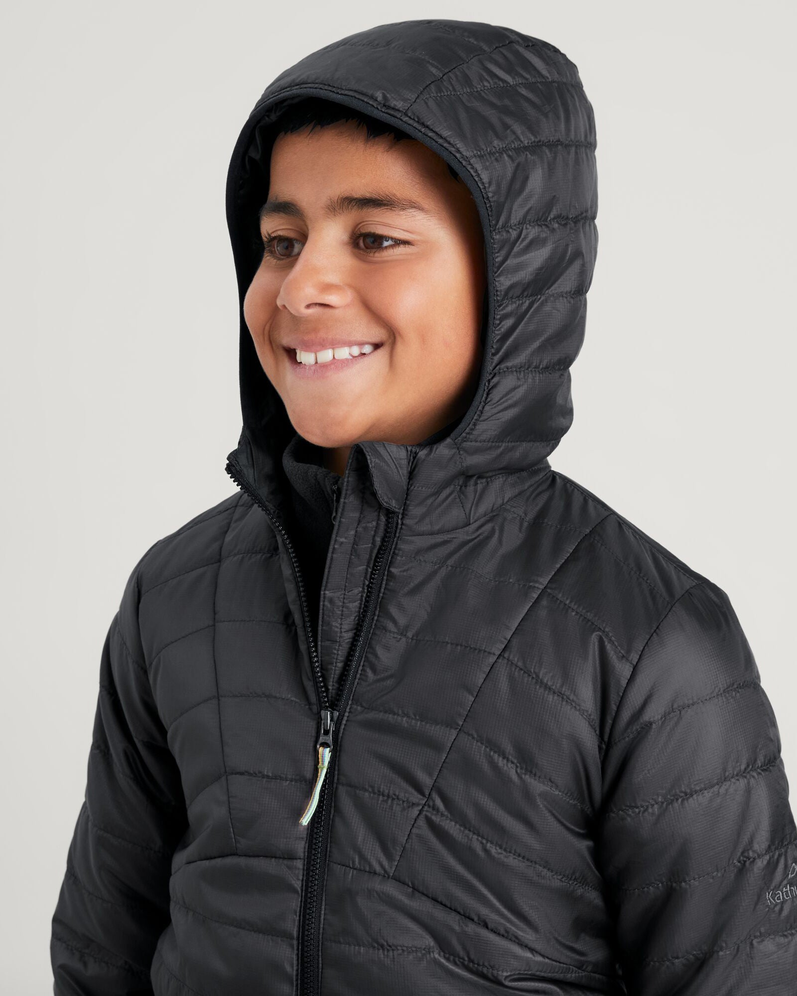 Heli R Boys' novaLOFT Hooded Jacket - Lightweight Water-Resistant Winter Jacket for Kids, Black Stingray Color - Perfect for Outdoor Play, School & Cold Weather Activities