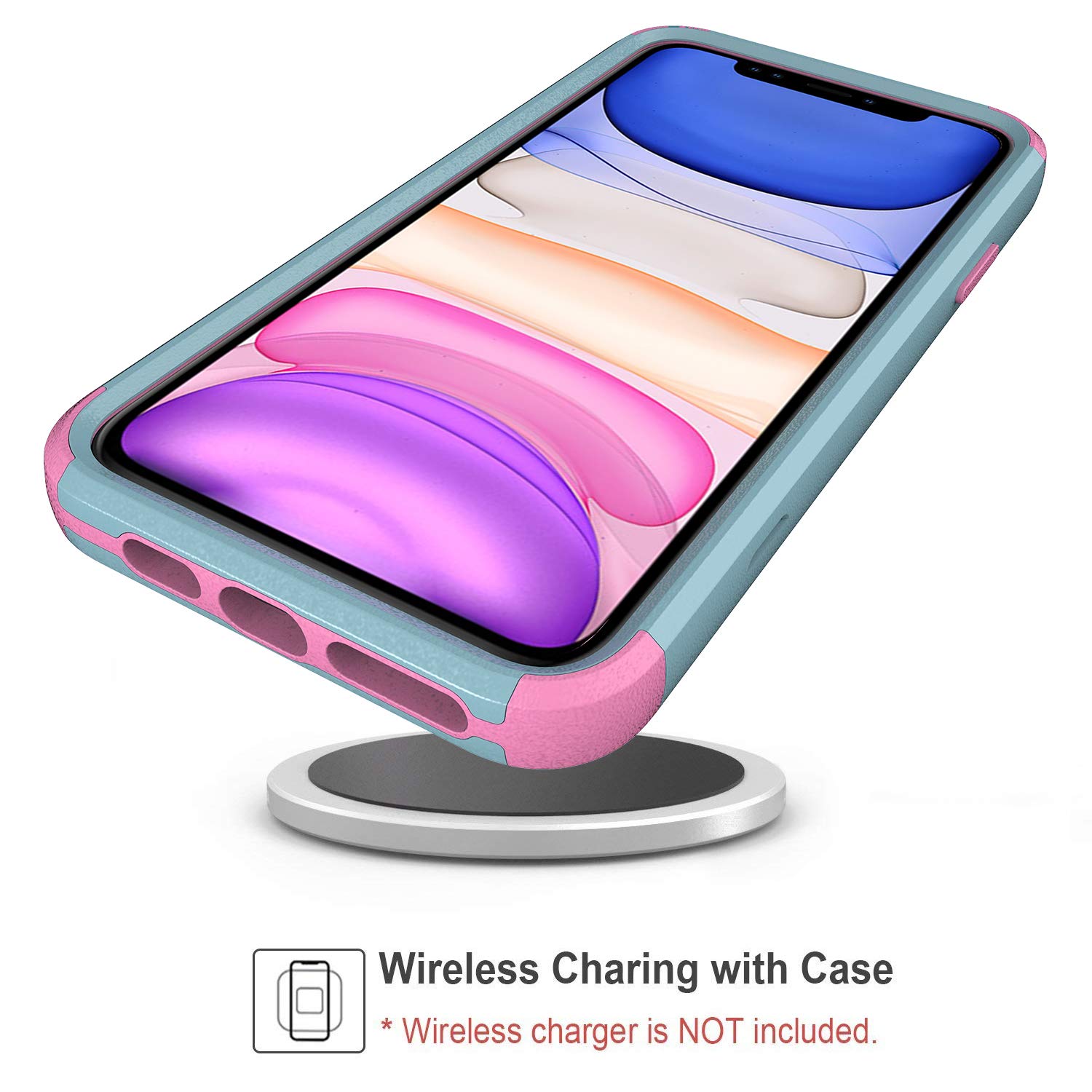 Shockproof Heavy Duty Armor Case for iPhone 12 Pro Max - 3 Layer Protective Rugged Cover, Cute Teal & Pink Design for Women | Perfect for Outdoor Adventures, Work & Everyday Protection