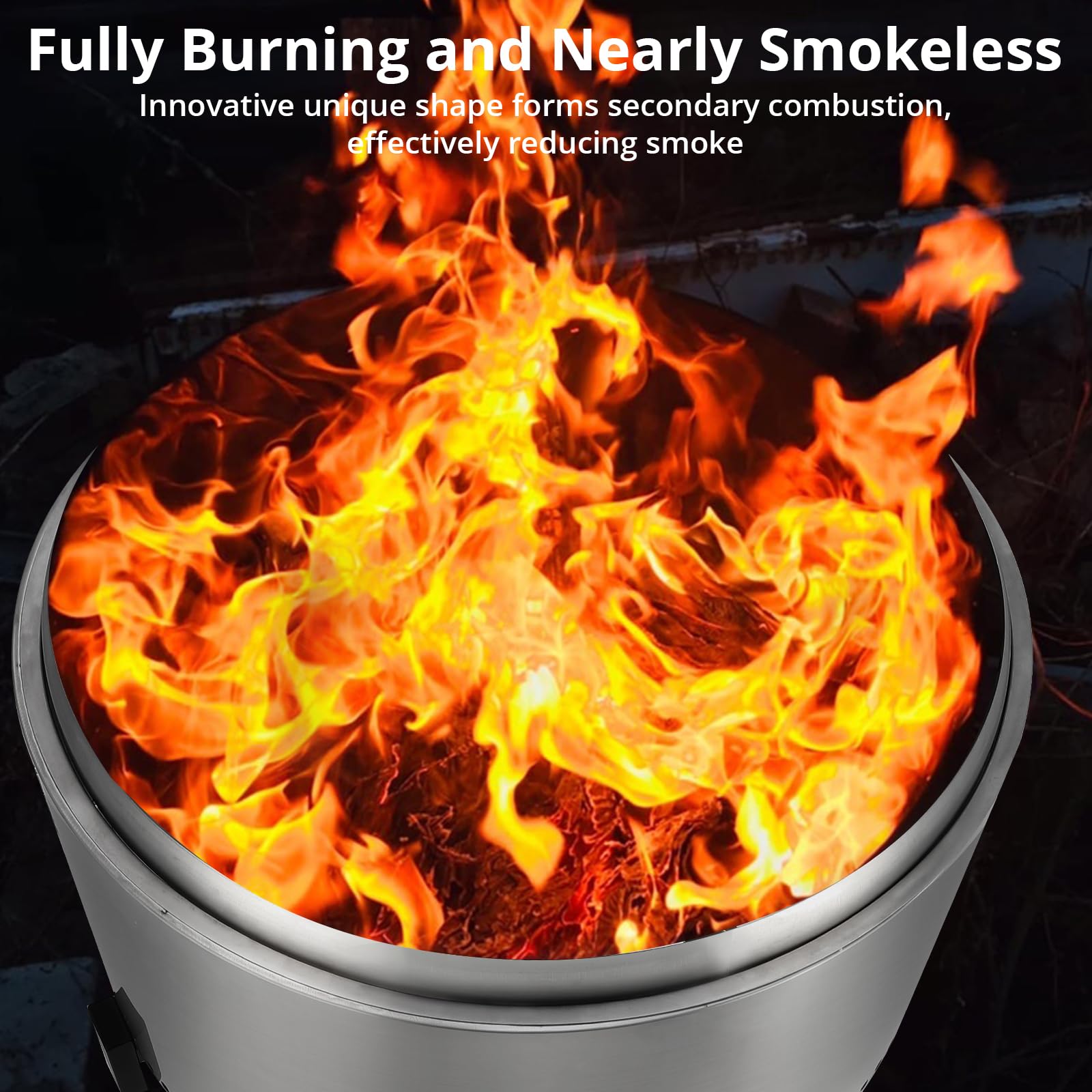 GARVEE 32-Inch Smokeless Fire Pit with Handle - 304 Stainless Steel Wood Burning Fireplace with Removable Ash Pan - Portable & Safe Outdoor Fire Pit for Patio, Backyard, Camping & Bonfire Nights
