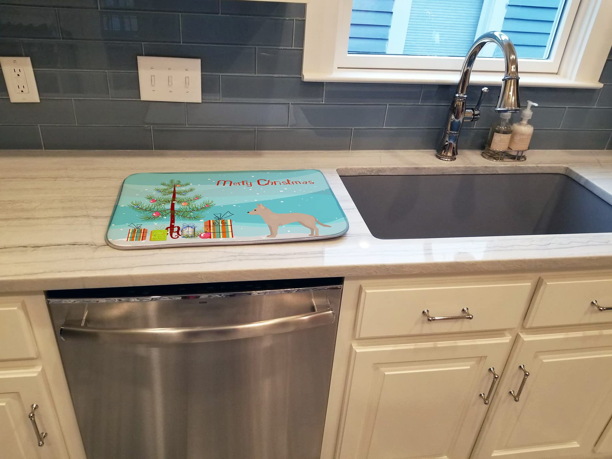 Jackhuahua Christmas Dish Drying Mat - Absorbent Kitchen Counter Pad, 14x21