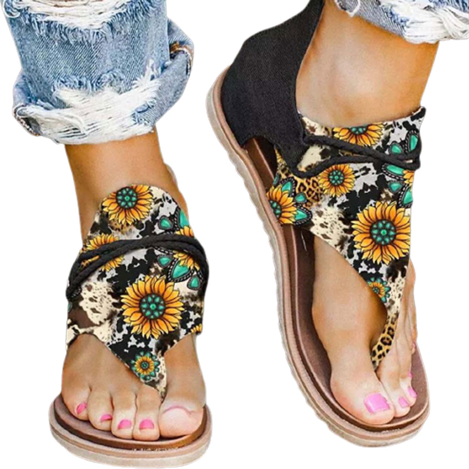 SEAOPEN Women's Comfortable Flip Flops with Arch Support - Strappy Summer Sandals for Walking, Beach & Casual Wear