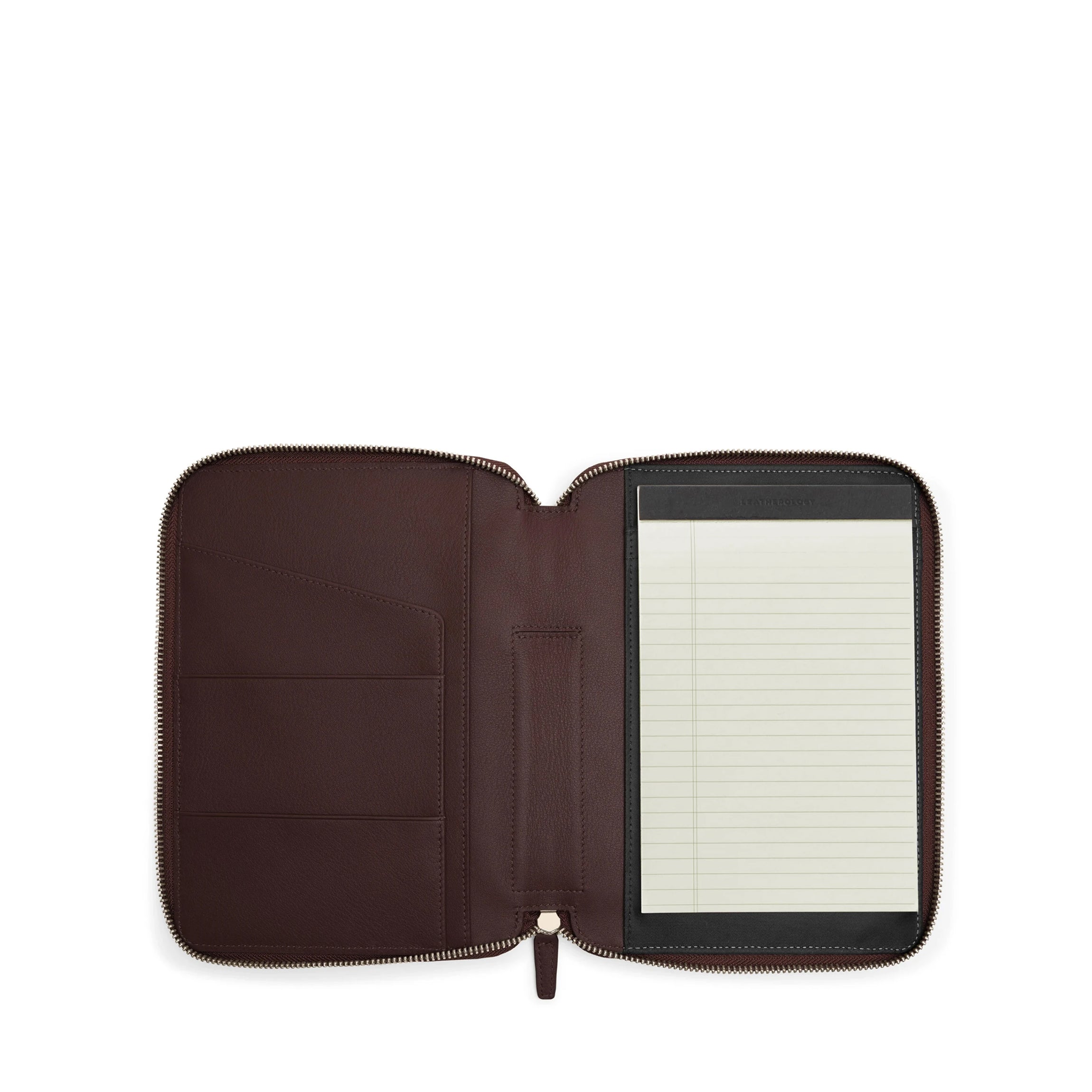 A5 Junior Zippered Padfolio - Professional Brown Leather Portfolio with Notepad Holder for Students & Business Meetings | Perfect for School, Office & Presentations
