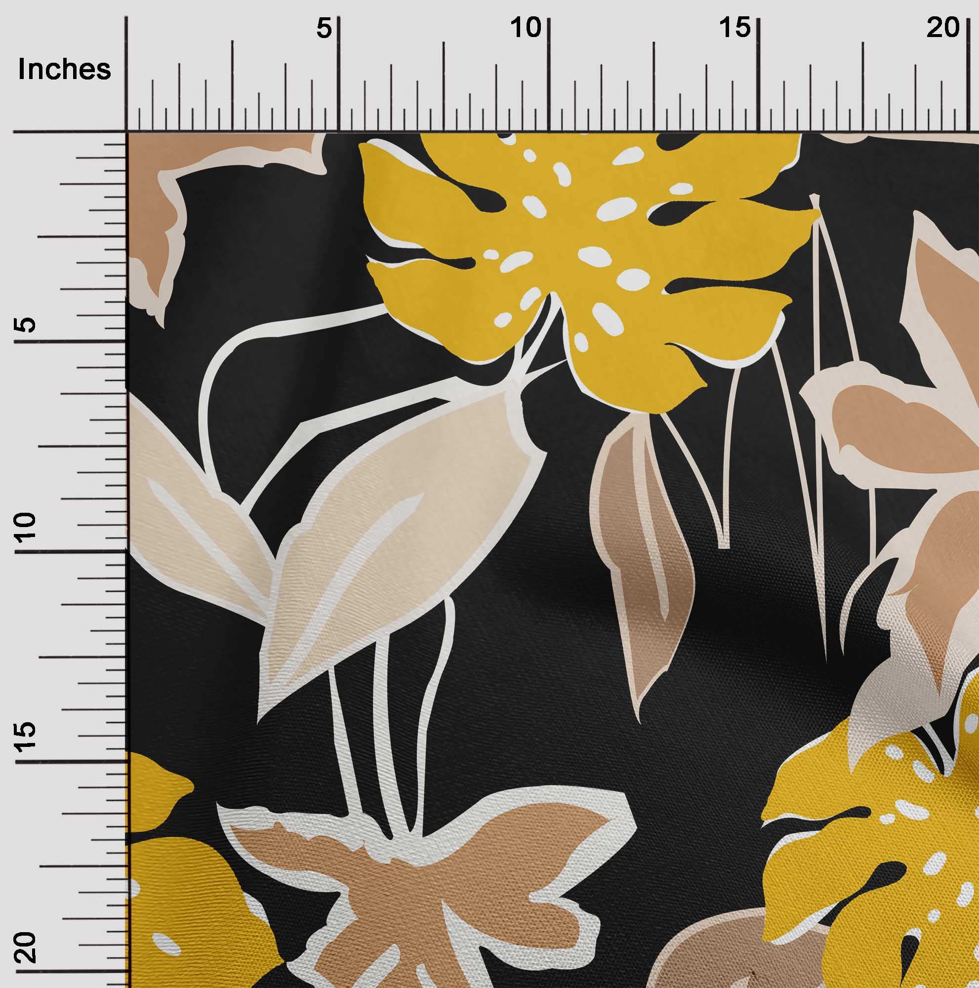 oneOone Polyester Spandex Black Tropical Floral Print Fabric - 56 Inch Wide Dress Material by The Yard | Perfect for Summer Dresses, Skirts & Boho Fashion