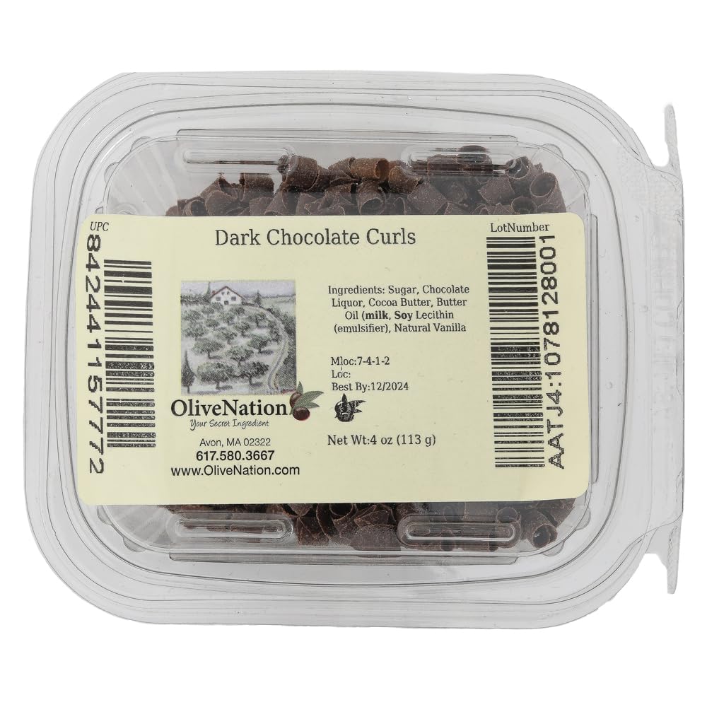 Premium Belgian Dark Chocolate Shavings - OliveNation Gourmet Chocolate Curls for Dessert Topping, Baking, Cake & Ice Cream Decoration - Elegant Edible Garnish - 4 oz (113g) - Perfect for Wedding Cakes, Hot Cocoa, and Gourmet Dessert Presentation