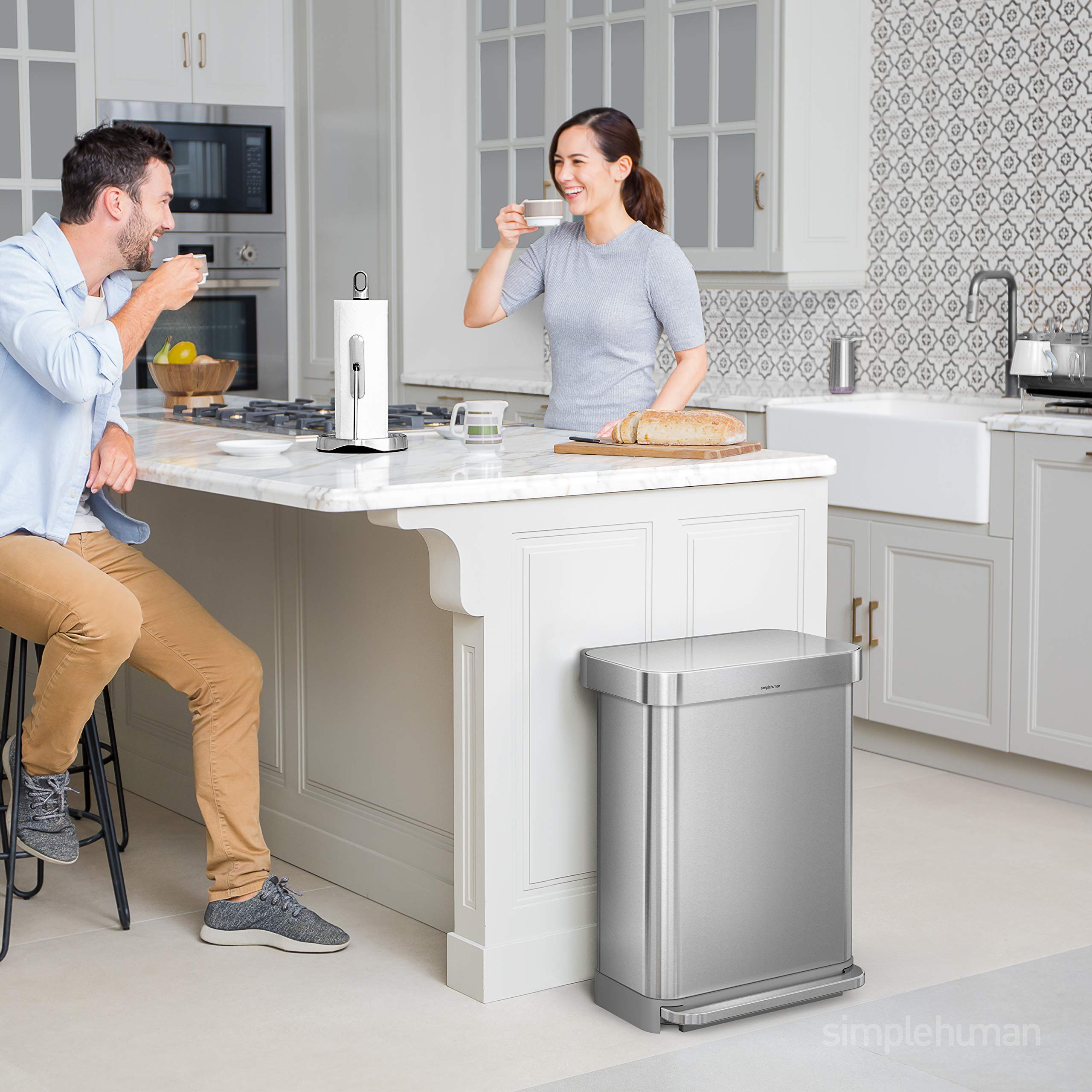 SimpleHuman 55L Rectangular Step Trash Can with Custom Fit Liners - Durable Kitchen Garbage Bin for Home, Office & Commercial Use
