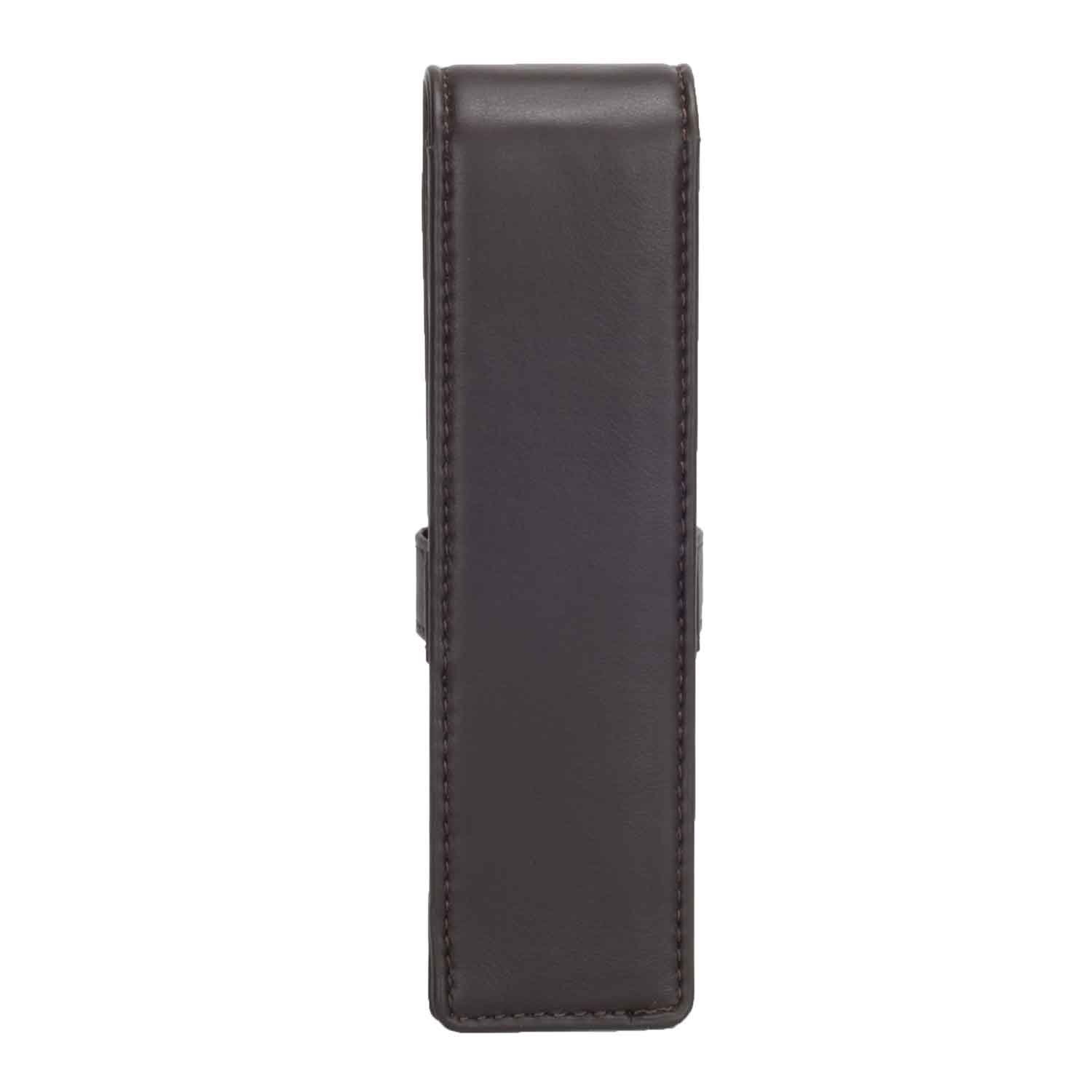 Premium Leather Double Pen Case - Holder for 2 Fountain, Ballpoint & Rollerball Pens - Dark Brown (Espresso) - Perfect for Office, School & Travel Organization