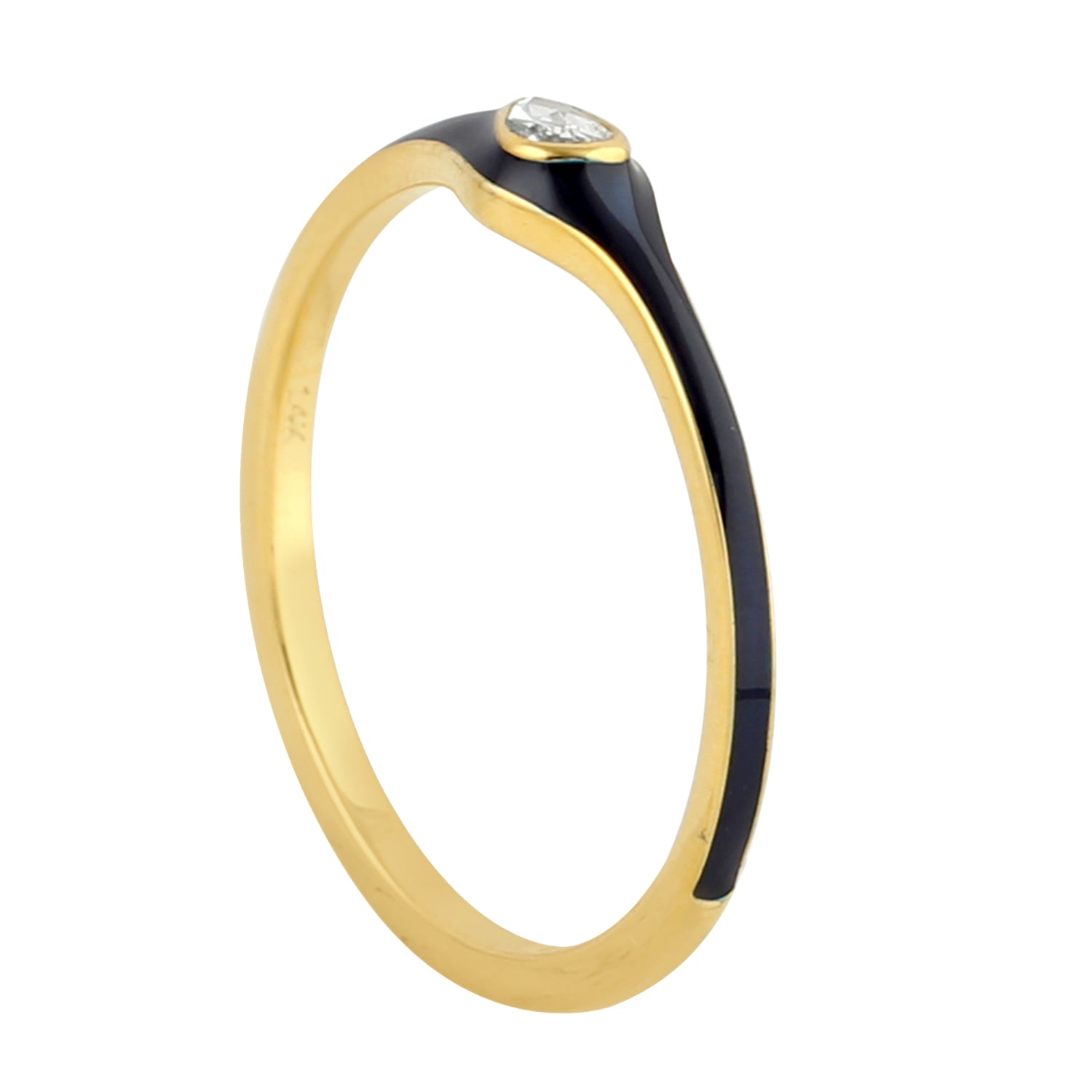14K Yellow Gold Bezel Set Rose Cut Diamond Enamel Band Ring - Elegant Stackable Jewelry for Weddings, Anniversaries & Special Occasions