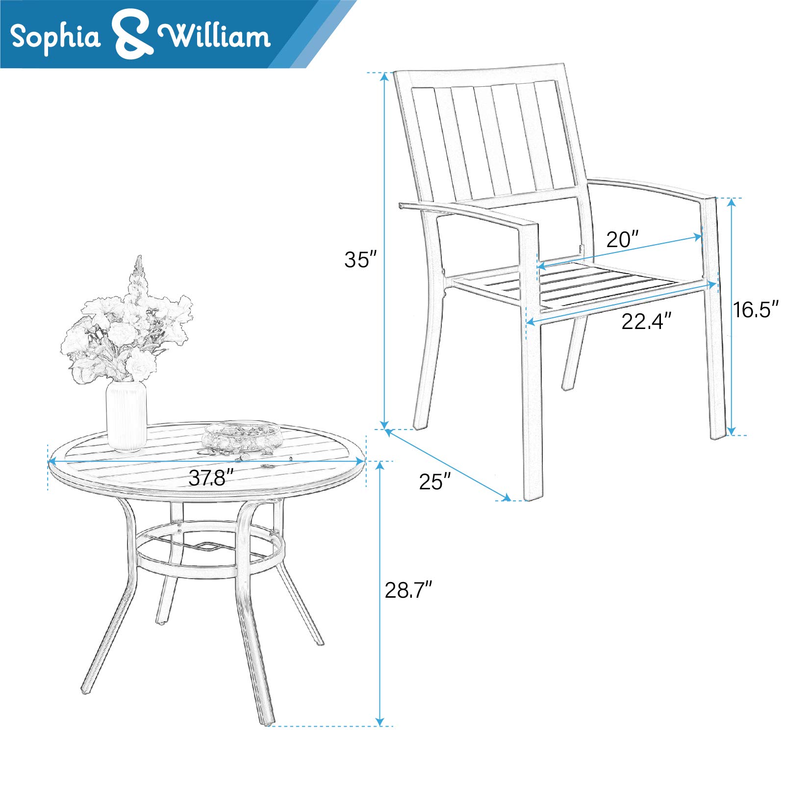 Sophia & William 5-Piece Black Outdoor Patio Dining Set - Round Bistro Table with 4 Stackable Metal Chairs | Perfect for Backyard, Garden, Deck & Poolside Entertaining